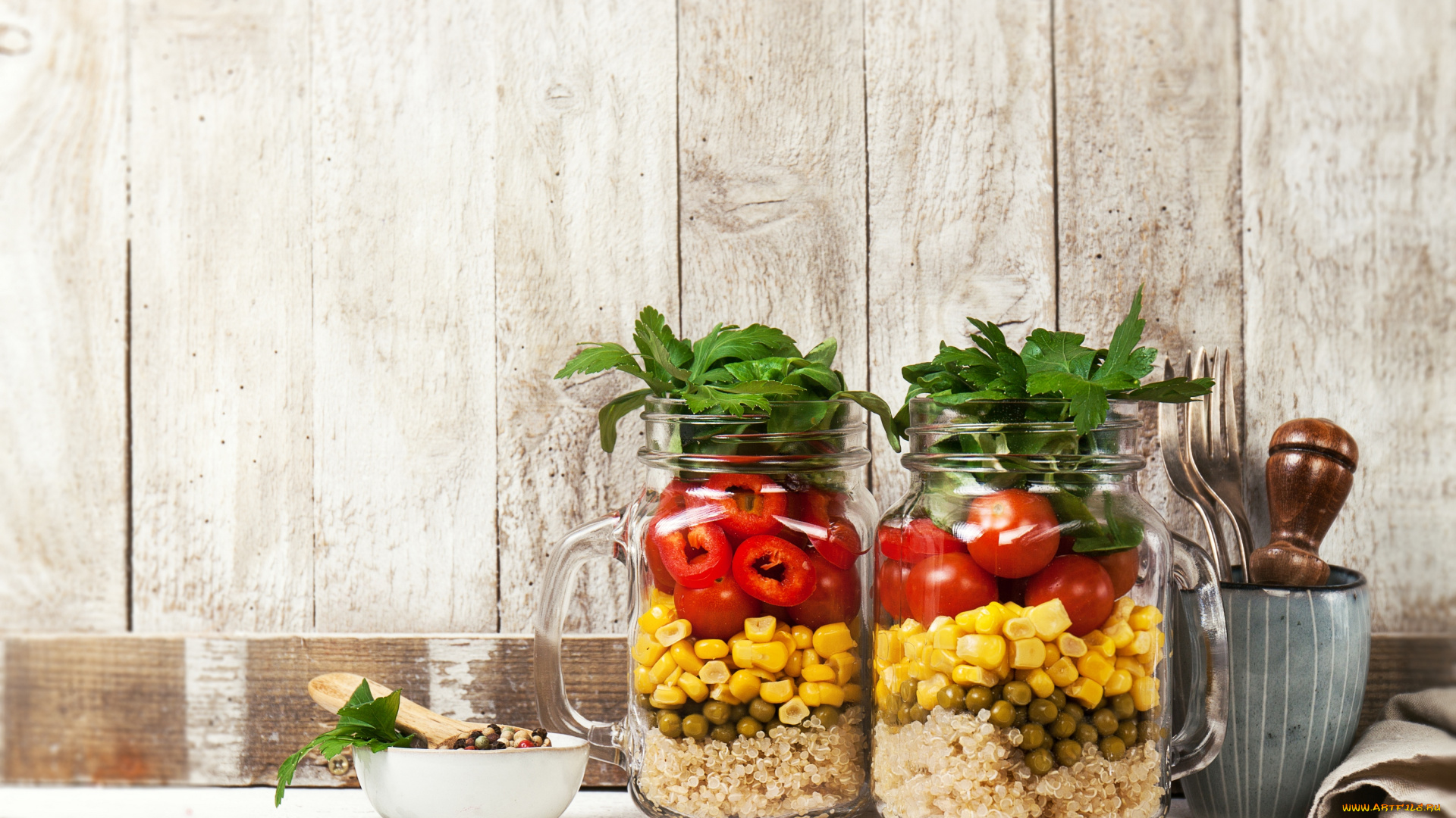 еда, разное, каша, кукуруза, банка, зелень, перец