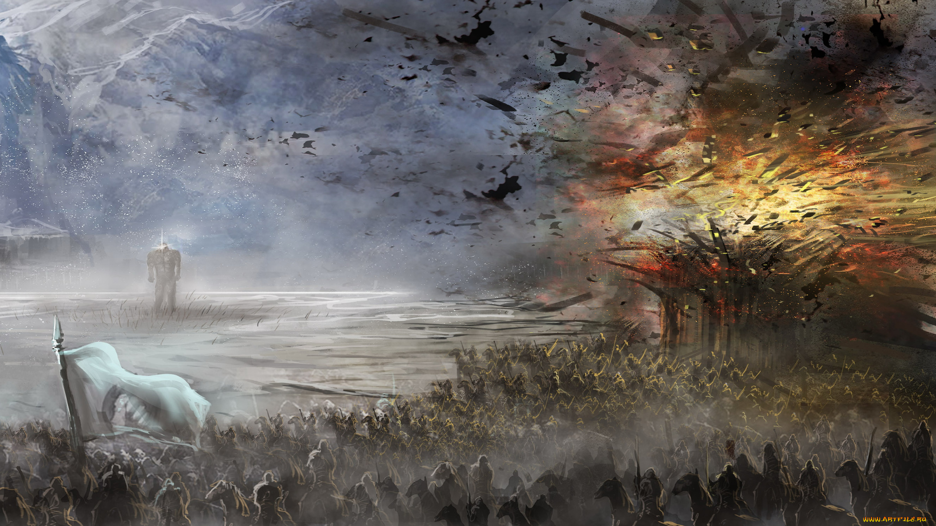 фэнтези, иные, миры, , иные, времена, фигура, всадники, войско, взрыв, скалы