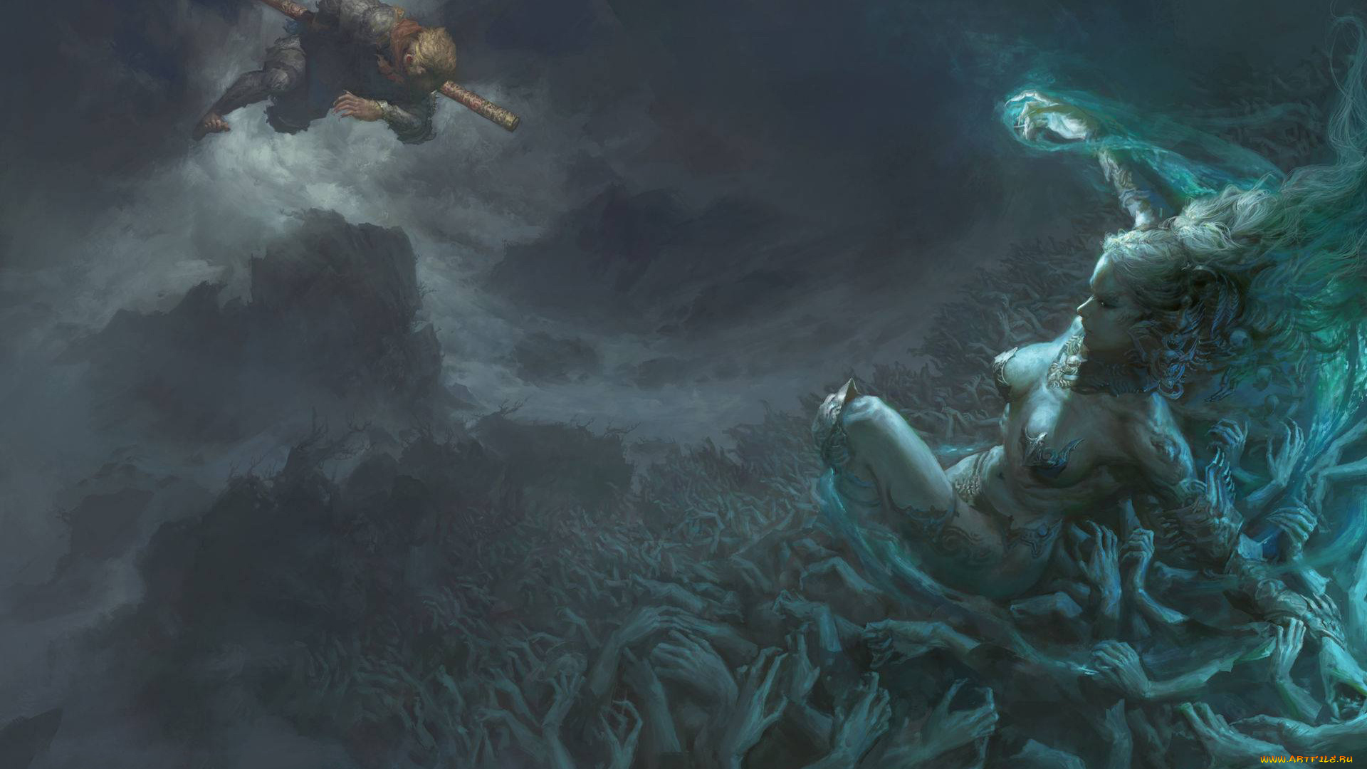 фэнтези, нежить, фон, девушка, руки