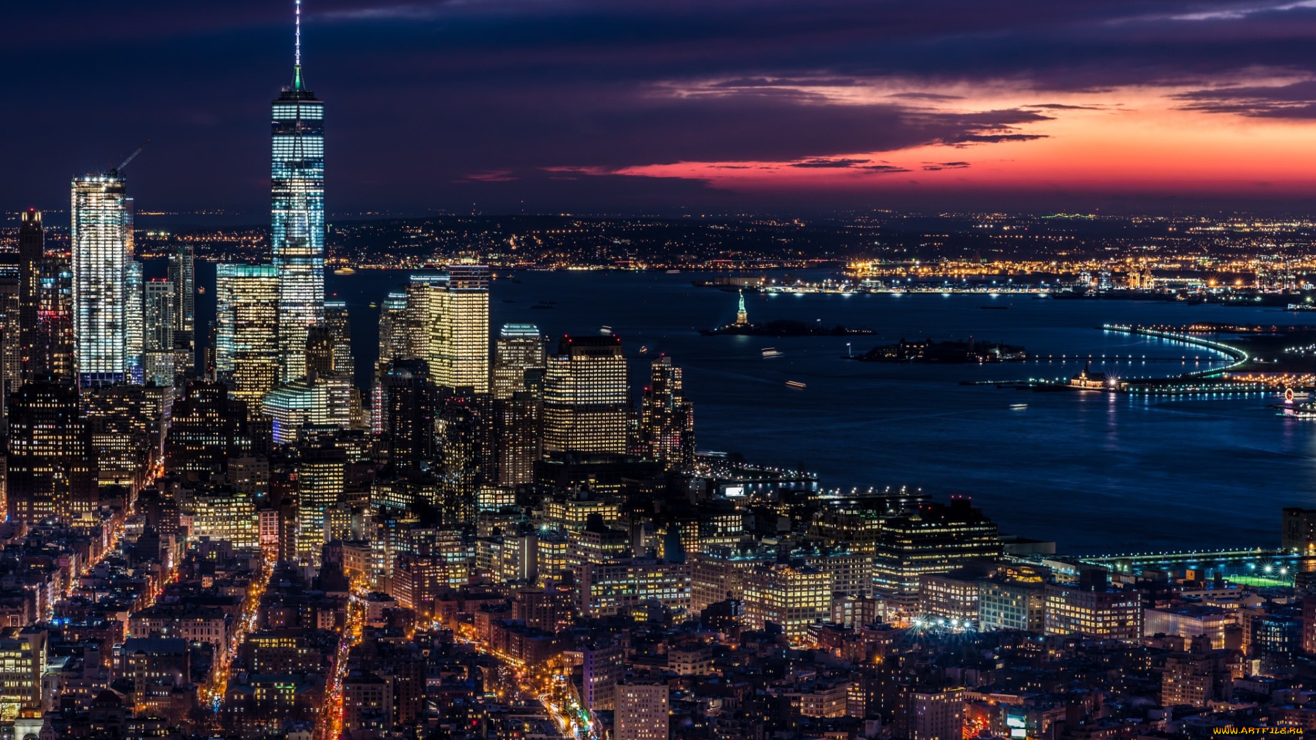 города, нью-йорк, , сша, город, нью, йорк, ночь, вечер, огни