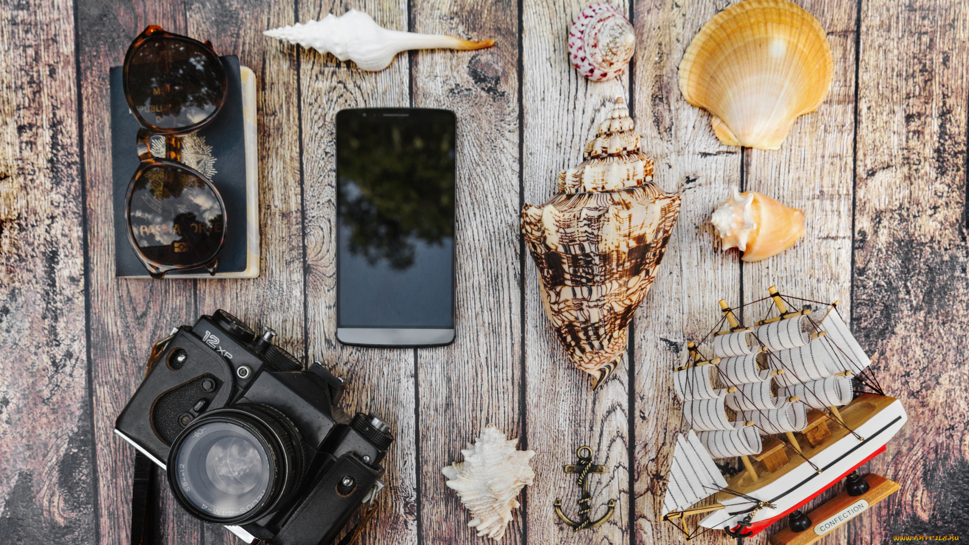 разное, -, другое, море, лето, аксессуары, фотоаппарат, очки, телефон, блокнот, ракушка