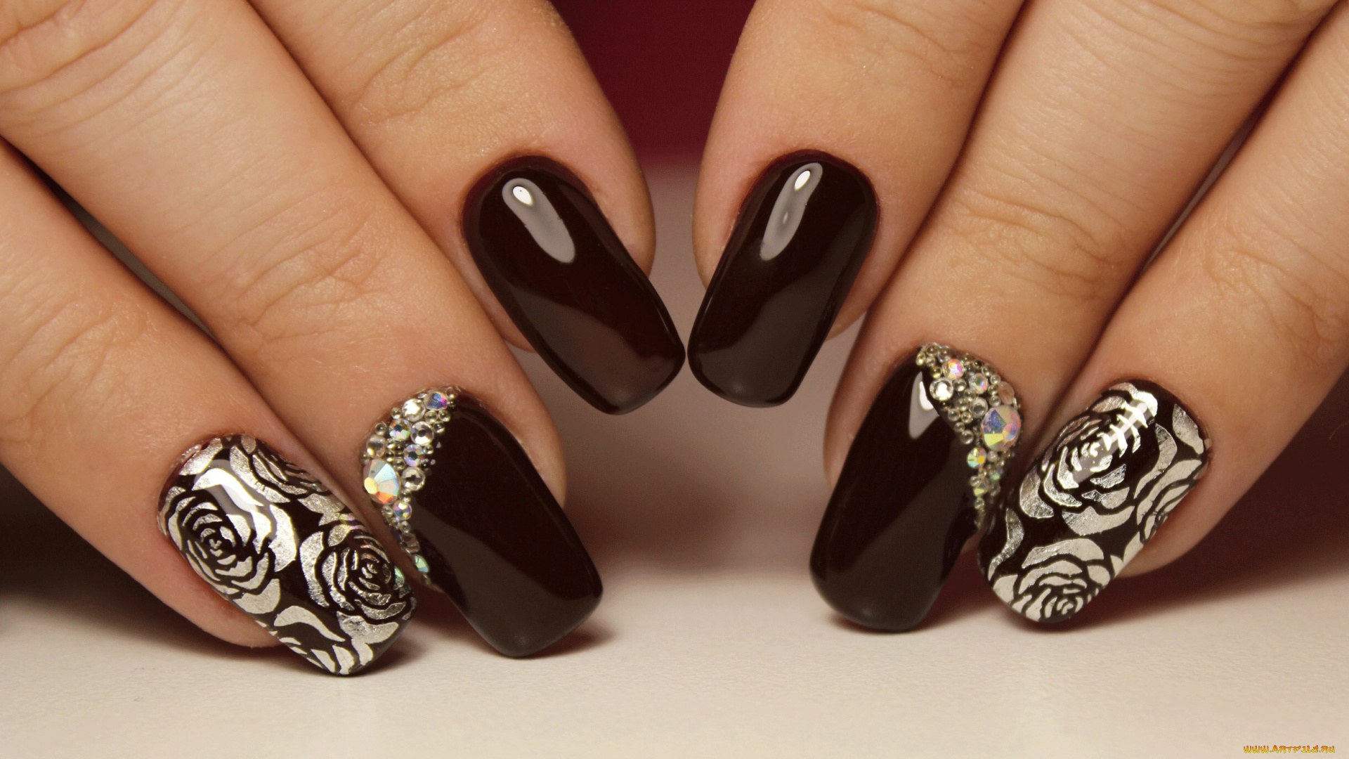 разное, руки, маникюр, ногти, пальцы, стразы, фон