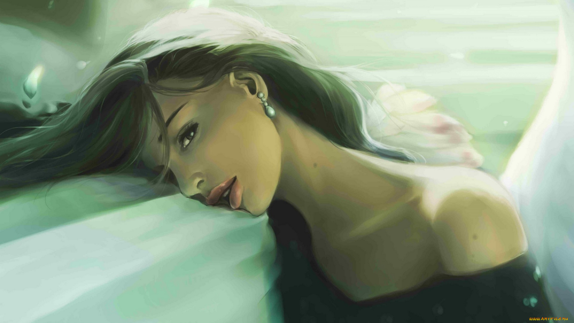 рисованное, люди, девушка, взгляд, серьги