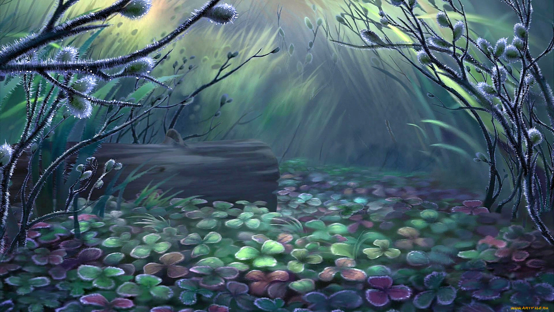 рисованное, природа, бревно, растения, ветки