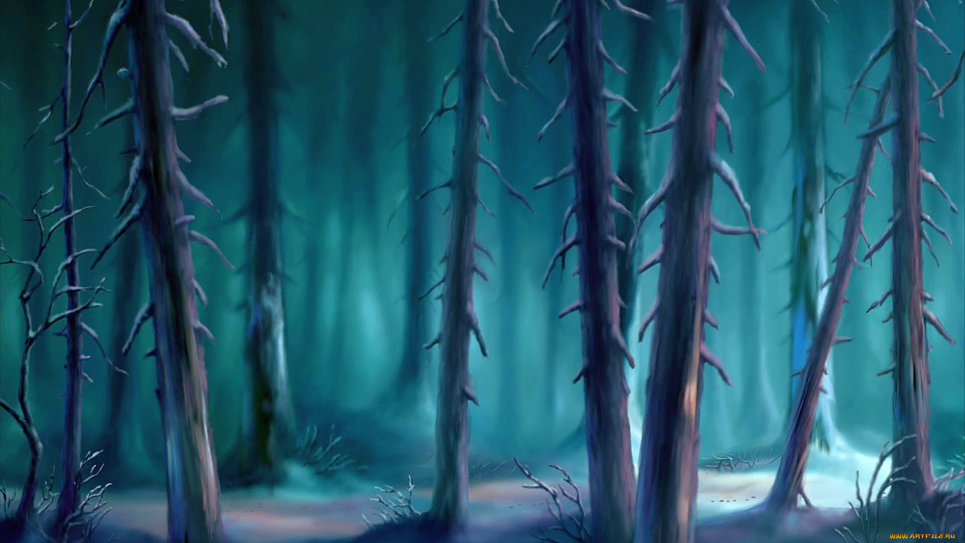 рисованное, природа, деревья, лес