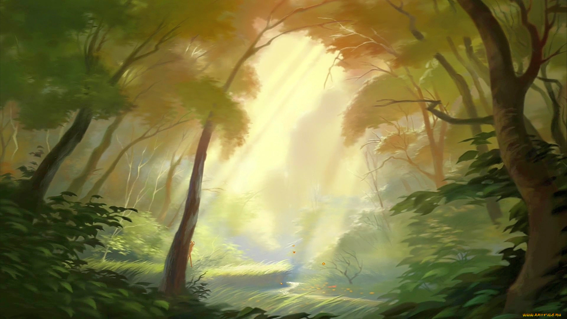 рисованное, природа, деревья, растения, луч