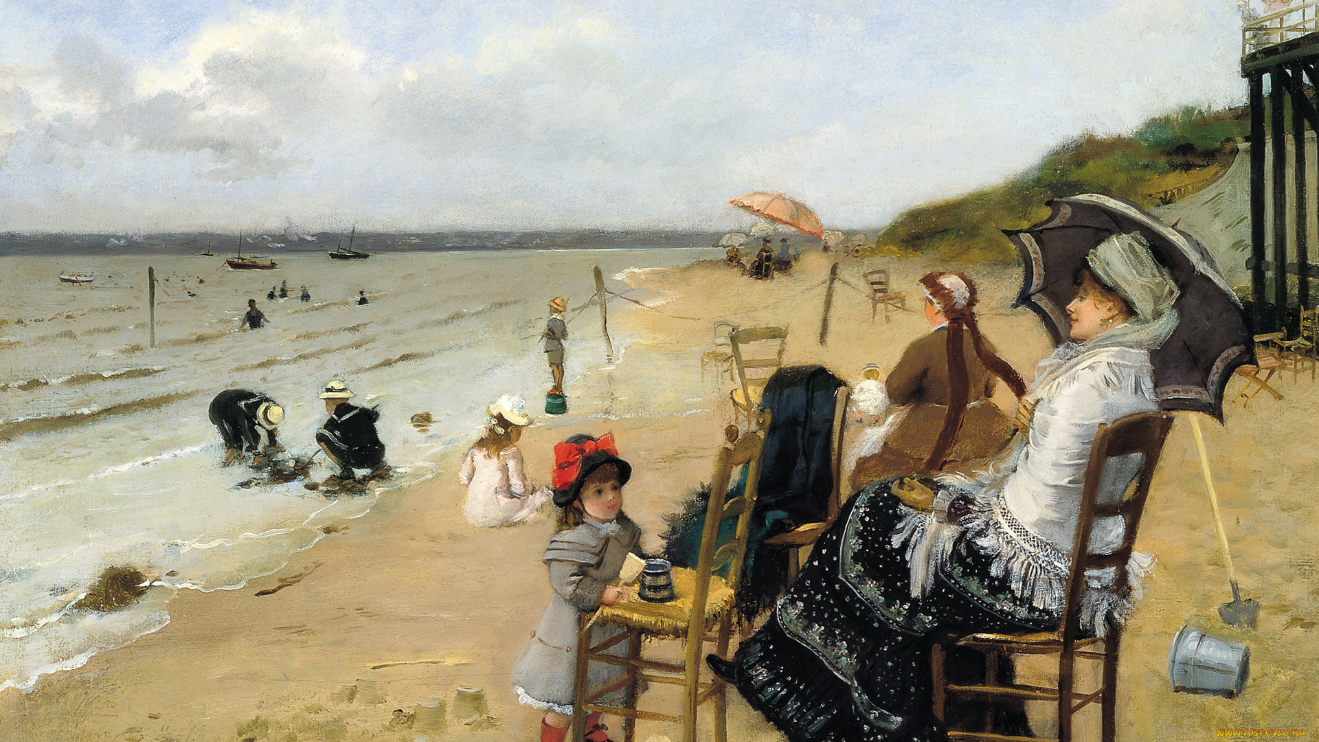 рисованное, живопись, пляж