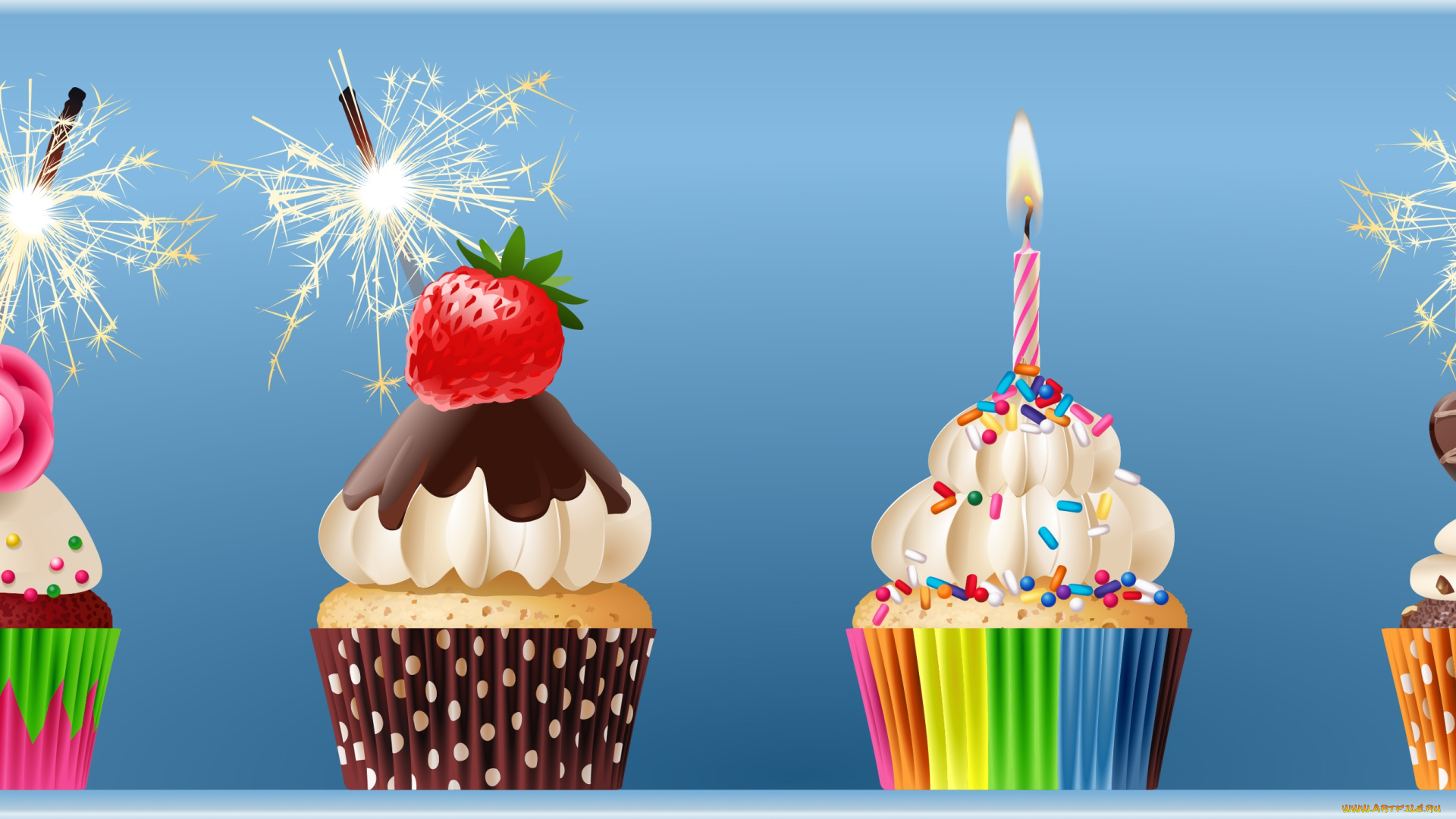 векторная, графика, еда, , food, сладость, праздник, свечи, пирожные