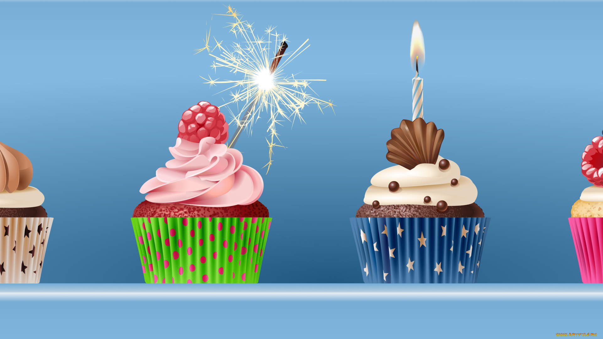 векторная, графика, еда, , food, свечи, сладость, праздник, пирожные