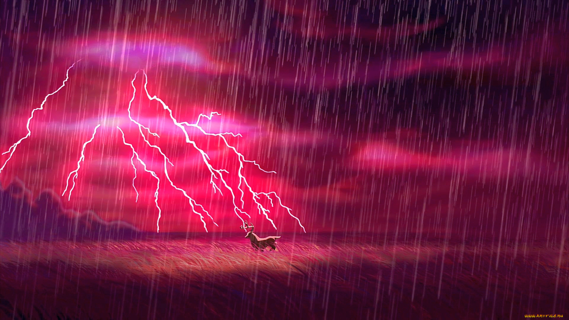 векторная, графика, мультфильмы, , cartoons, олень, молния, гроза, дождь