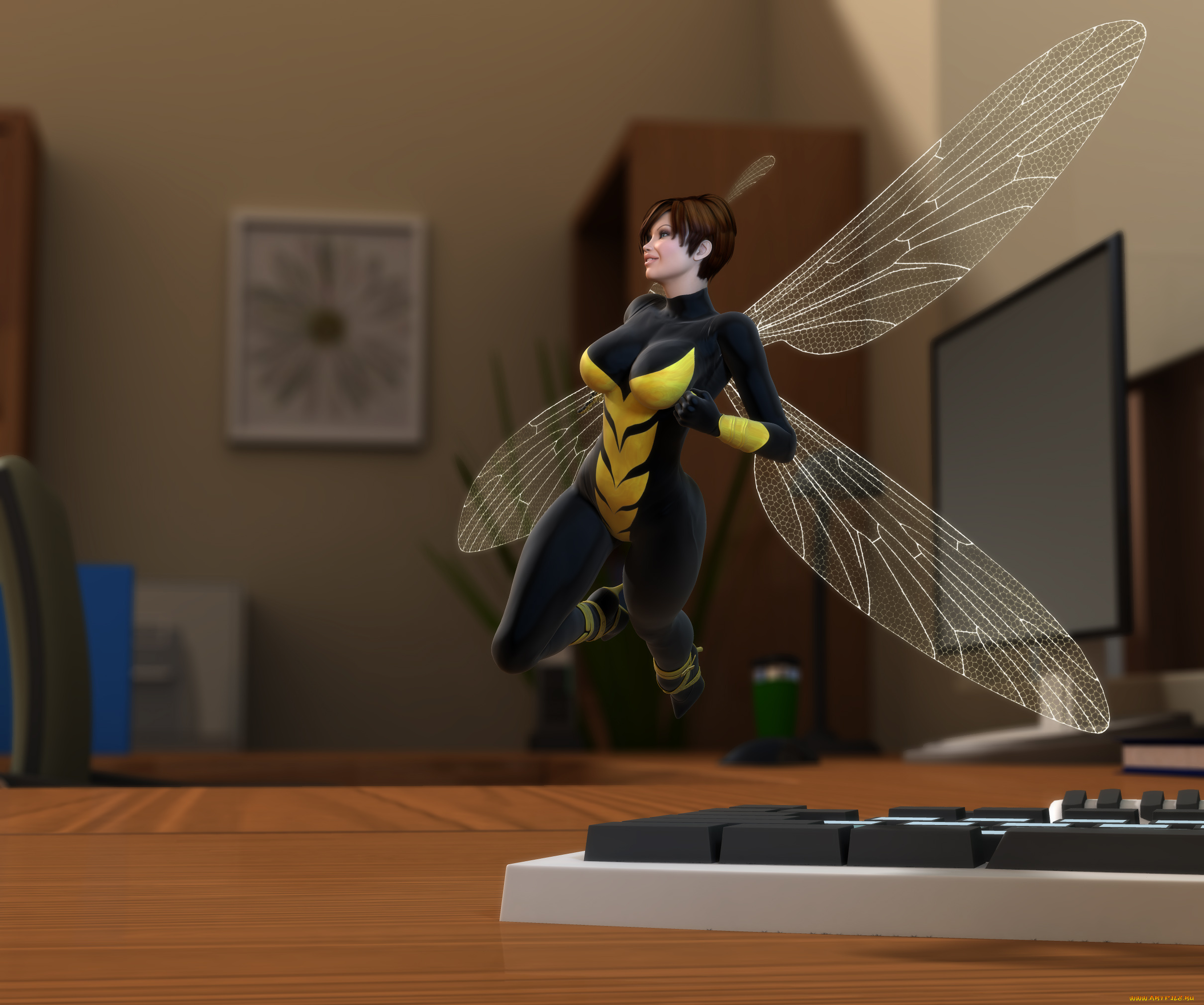 3д, графика, эльфы, , elves, фон, взгляд, девушка, фея