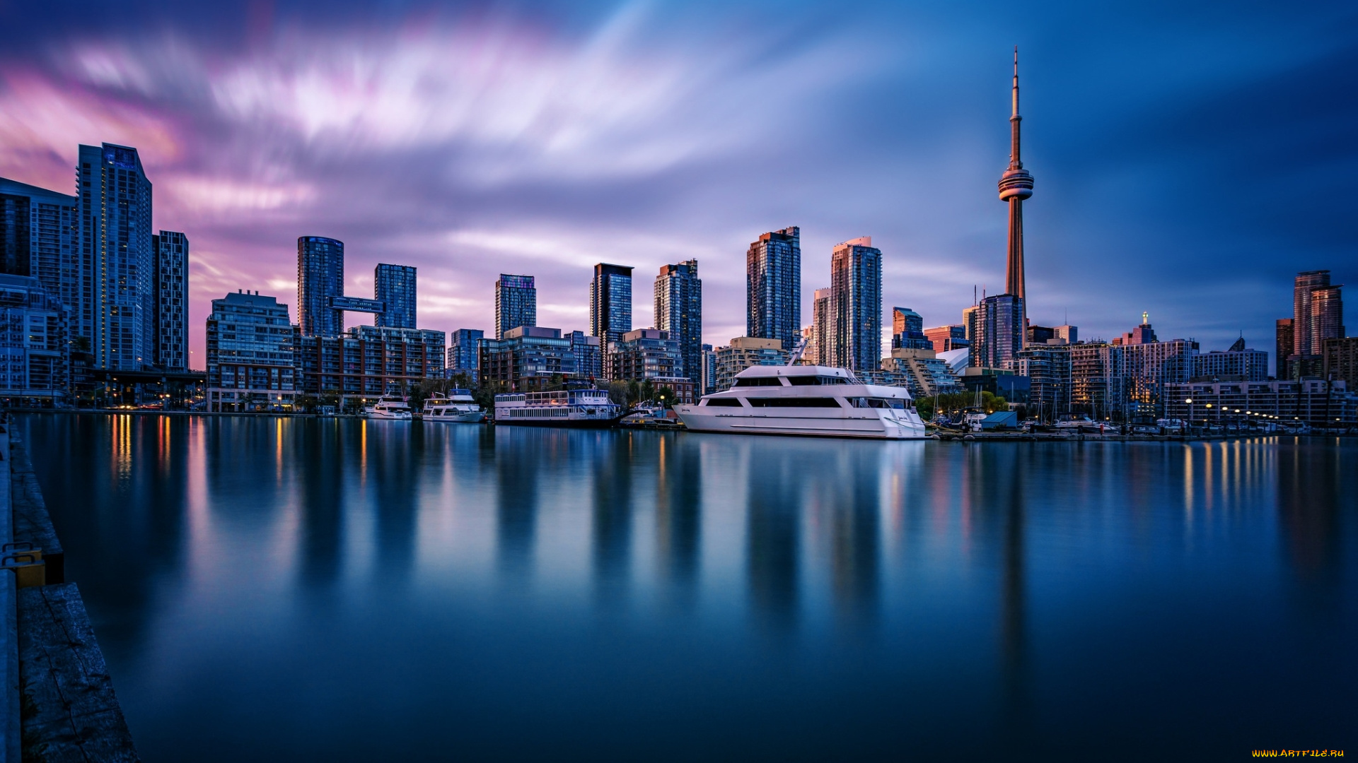 торонто, , канада, города, торонто, , канада, утро, сn, tower, набережная, онтарио, современные, здания