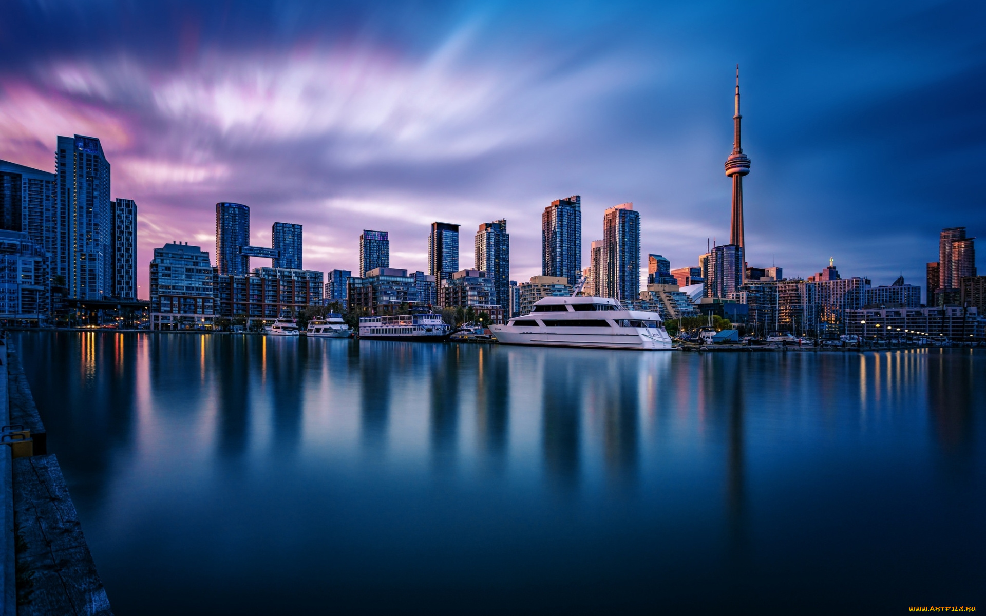 торонто, , канада, города, торонто, , канада, утро, сn, tower, набережная, онтарио, современные, здания