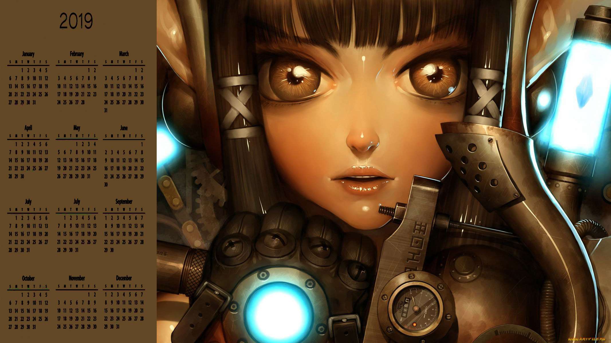 календари, фэнтези, лицо, взгляд, девушка