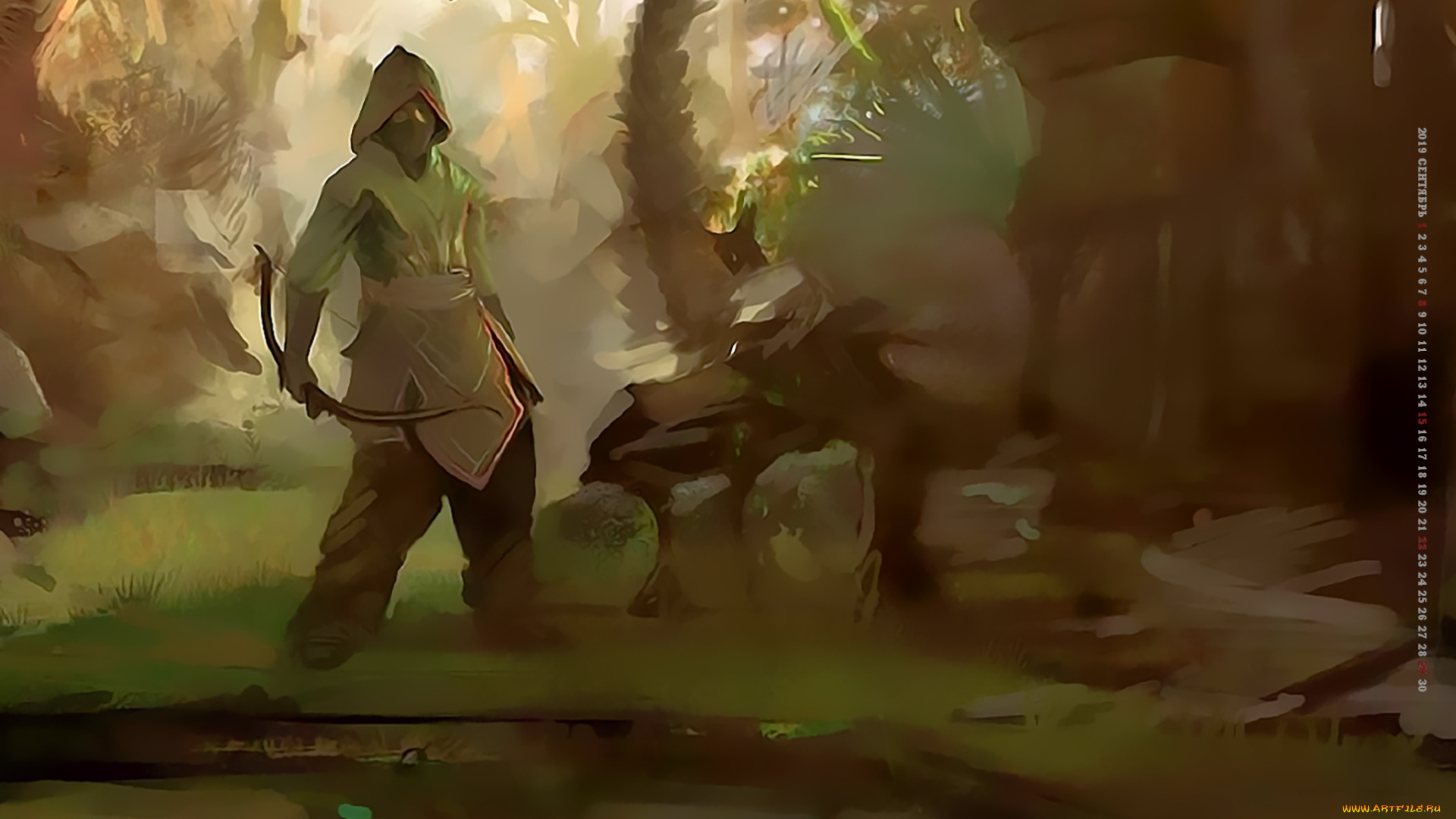 календари, фэнтези, человек, 2019, calendar, лук, оружие, водоем