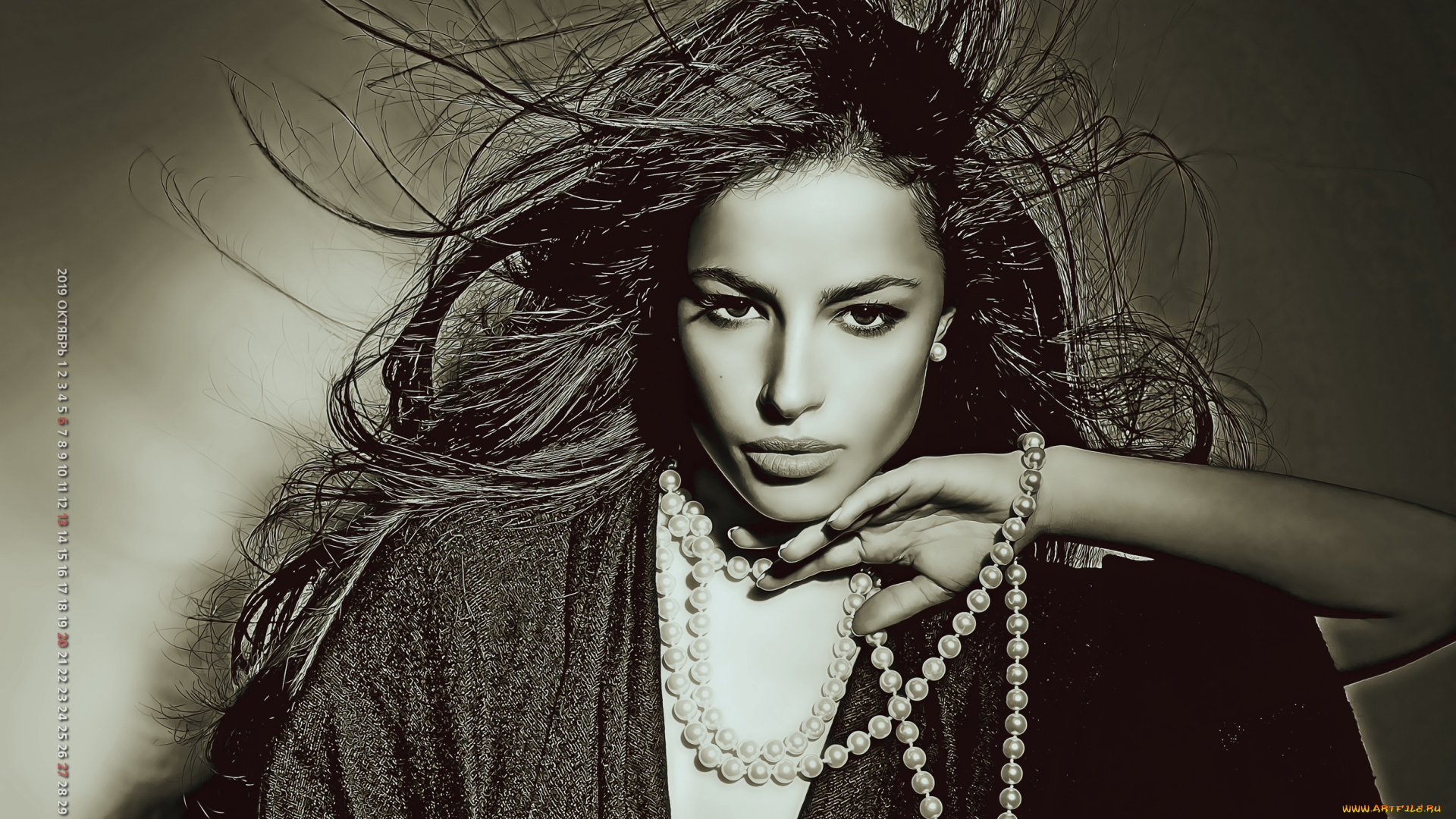 календари, компьютерный, дизайн, взгляд, бусы, 2019, calendar, девушка, украшение, женщина