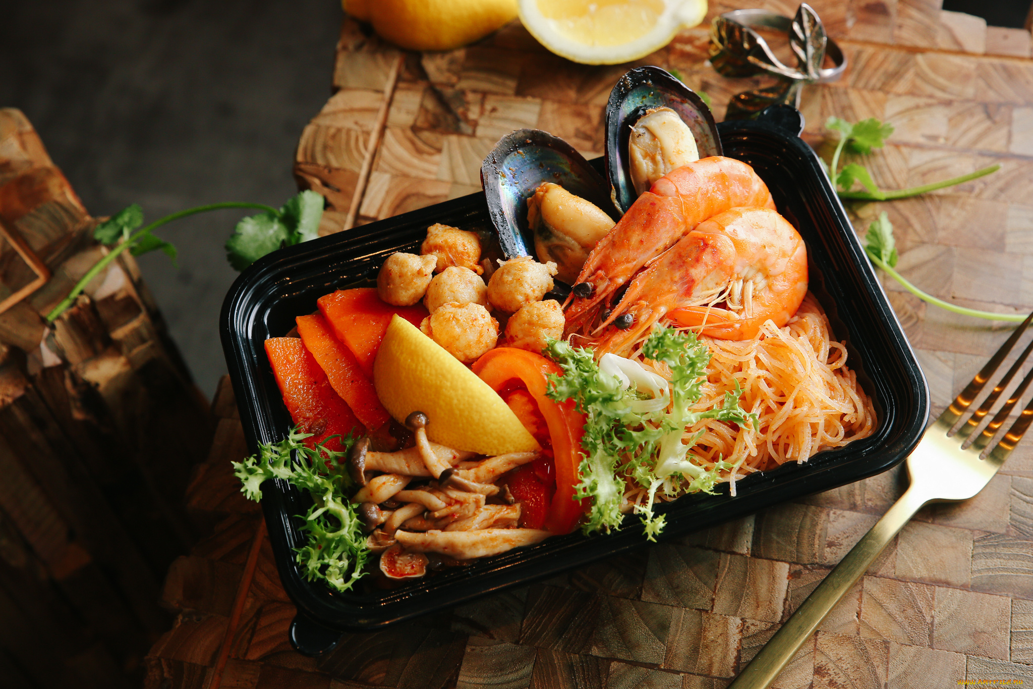 еда, рыбные, блюда, , с, морепродуктами, снедь