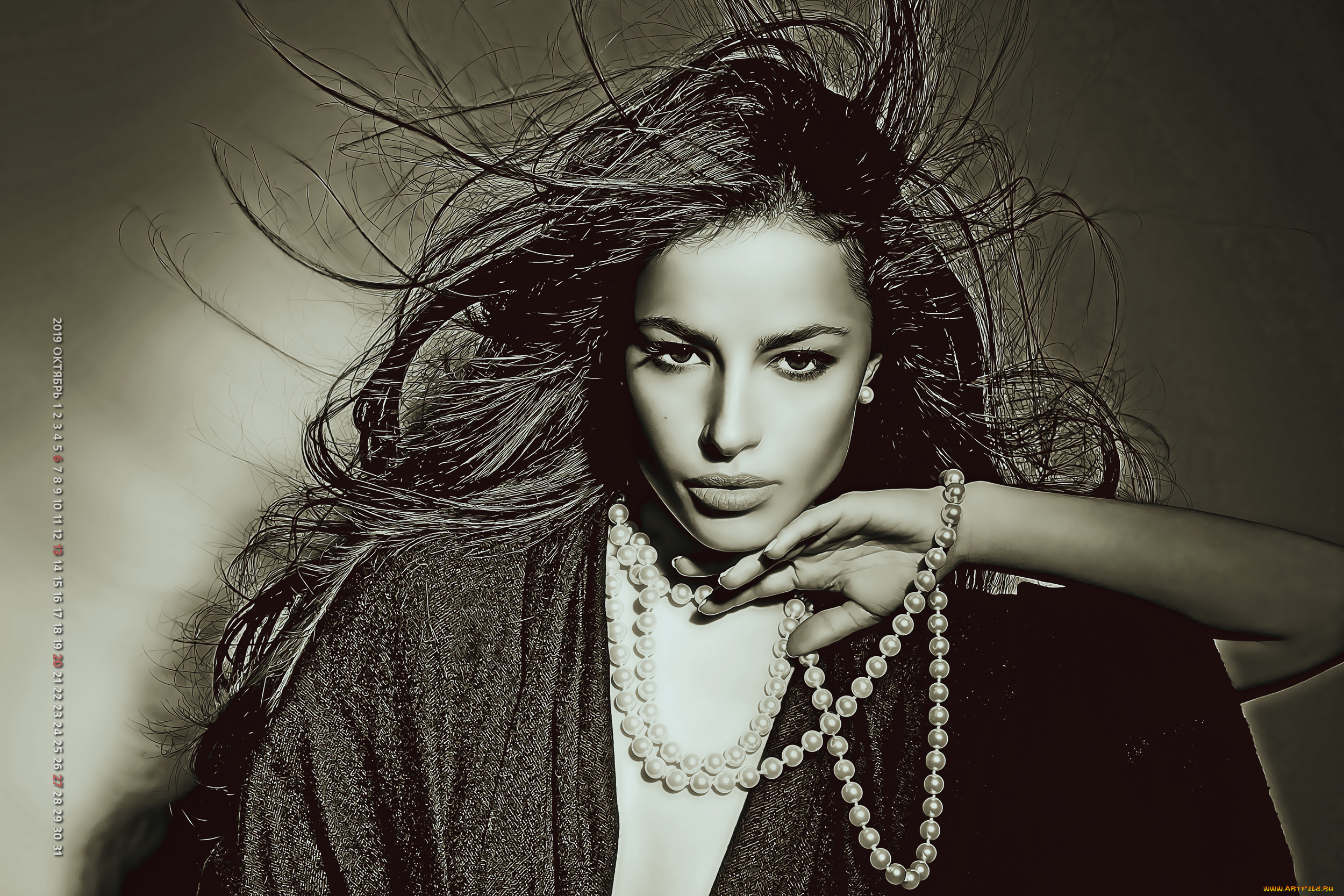 календари, компьютерный, дизайн, взгляд, бусы, 2019, calendar, девушка, украшение, женщина