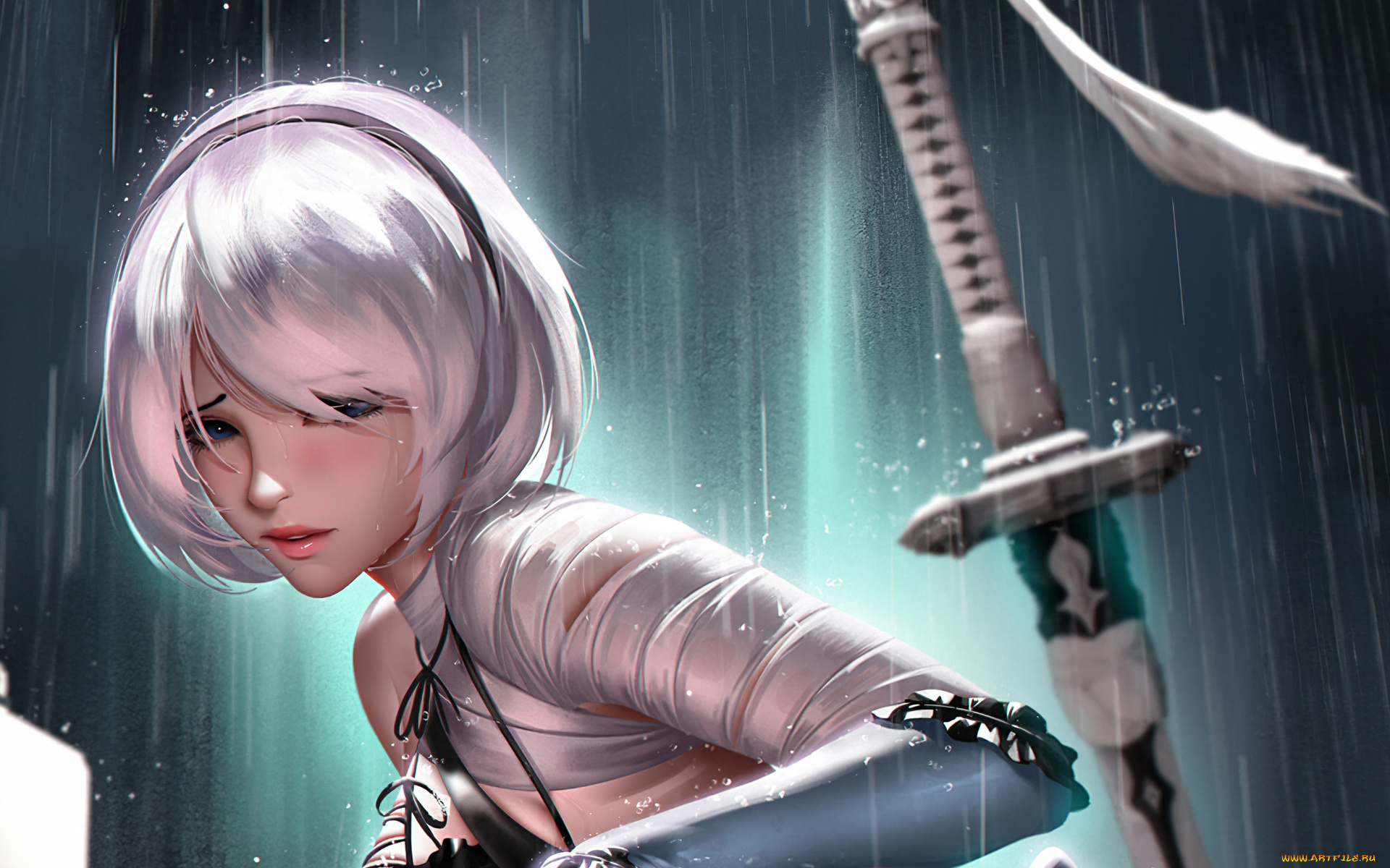 видео, игры, nier, , automata, 2в, девушка, андроид, оружие