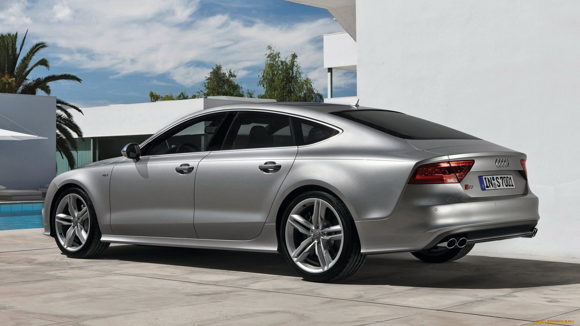audi, s7, автомобили, audi, серебристый, особняк, бассейн