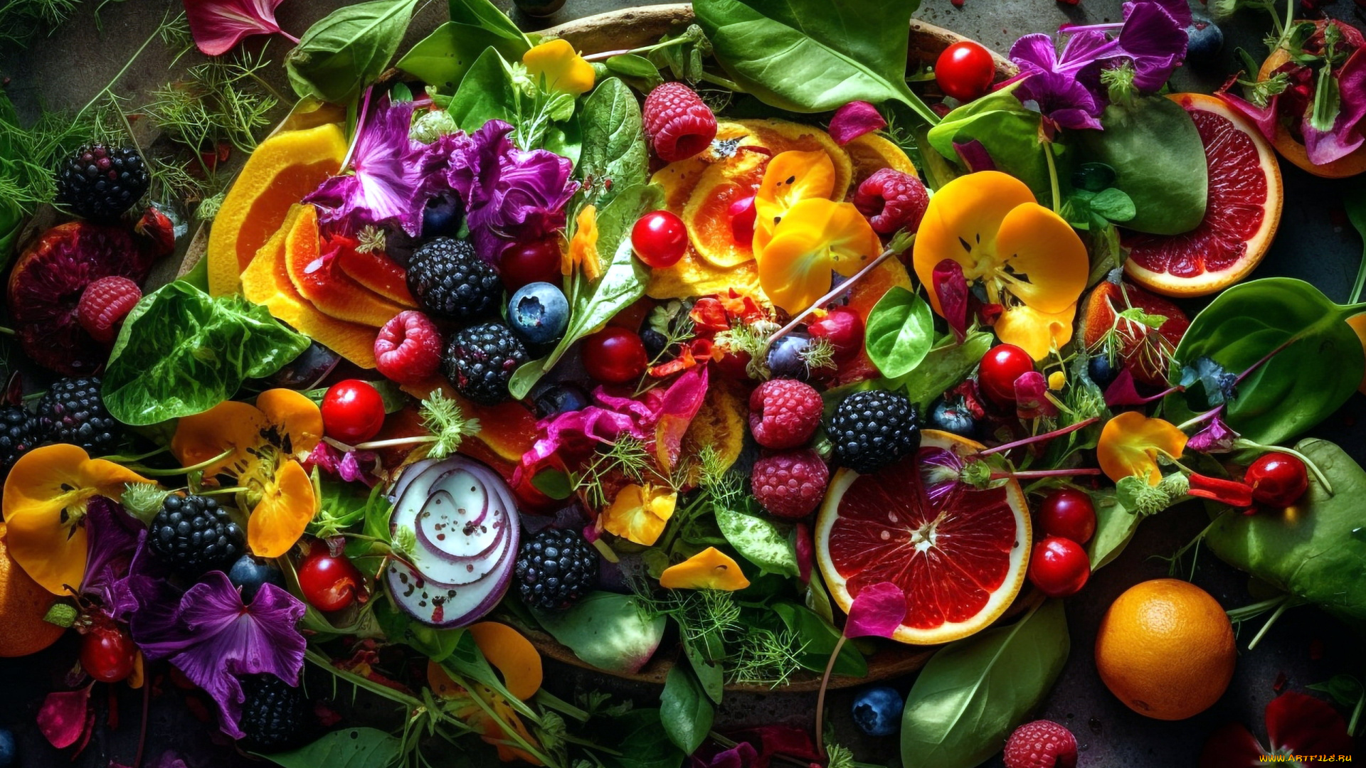 еда, фрукты, , ягоды, малина, ежевика, вишни, грейпфрут, цветы