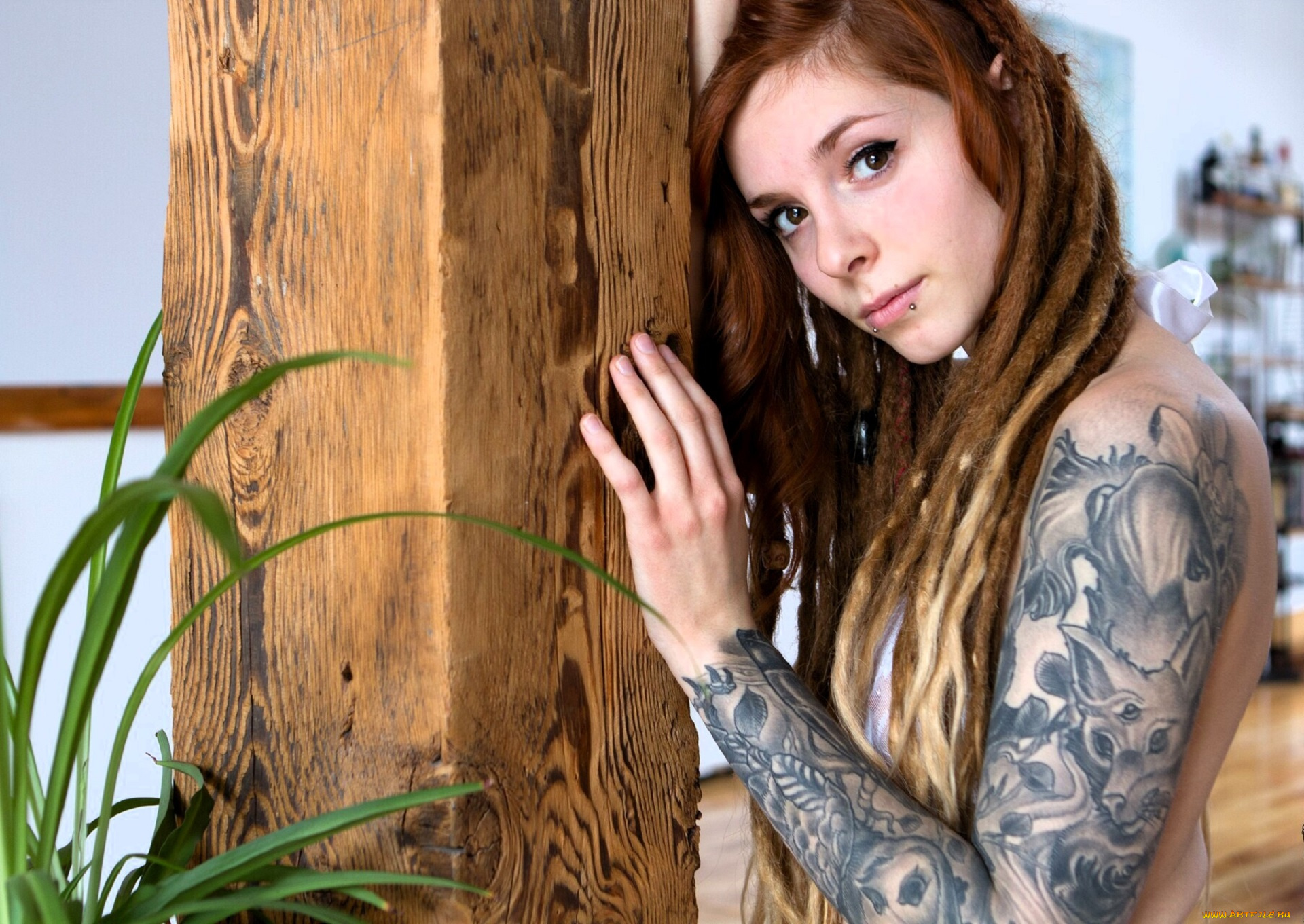 fennek, девушки, -, рыжеволосые, и, разноцветные, рыжая, тату, столб