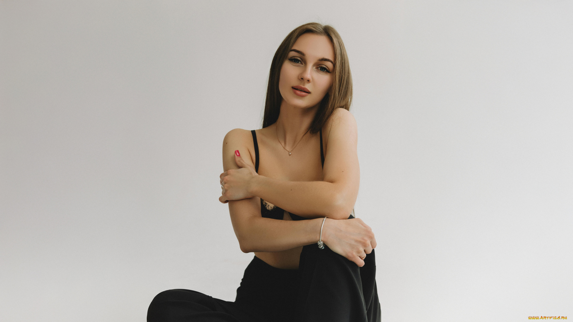 девушки, -, брюнетки, , шатенки, модель, черноe, смотрит, на, зрителя