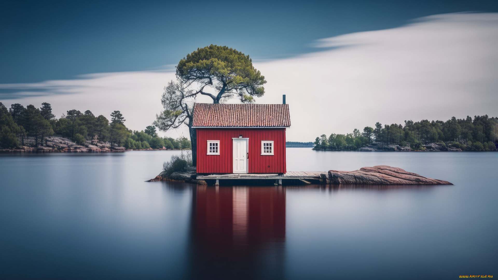 города, -, здания, , дома, озеро, островок, дом, жилой