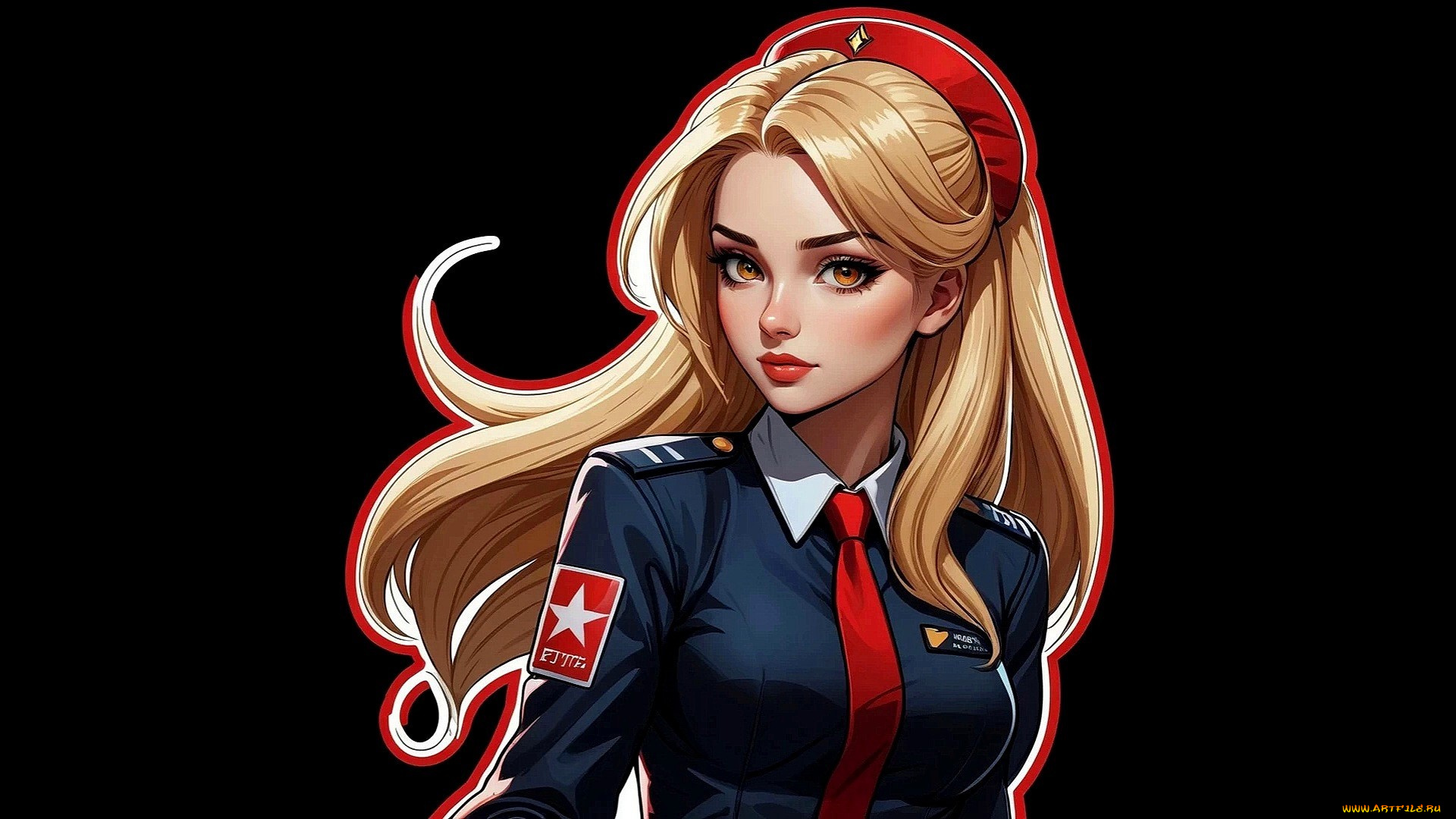 рисованное, комиксы, девушка, блондинка, форма