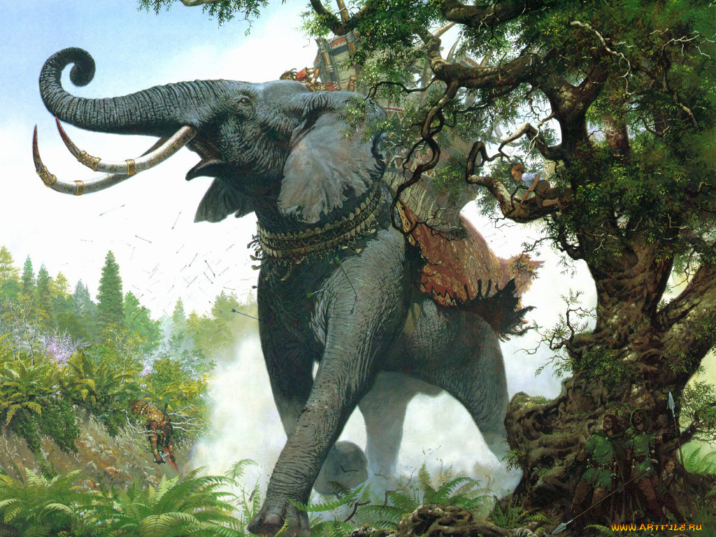 рисованные, животные, слоны