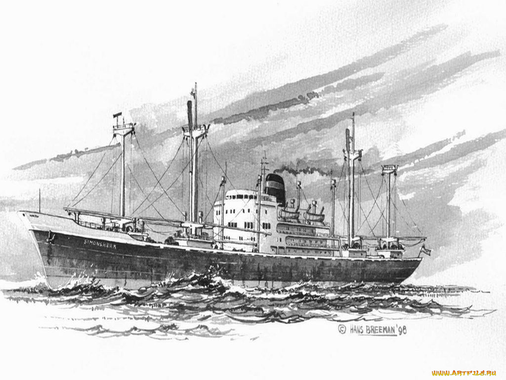 корабли, рисованные