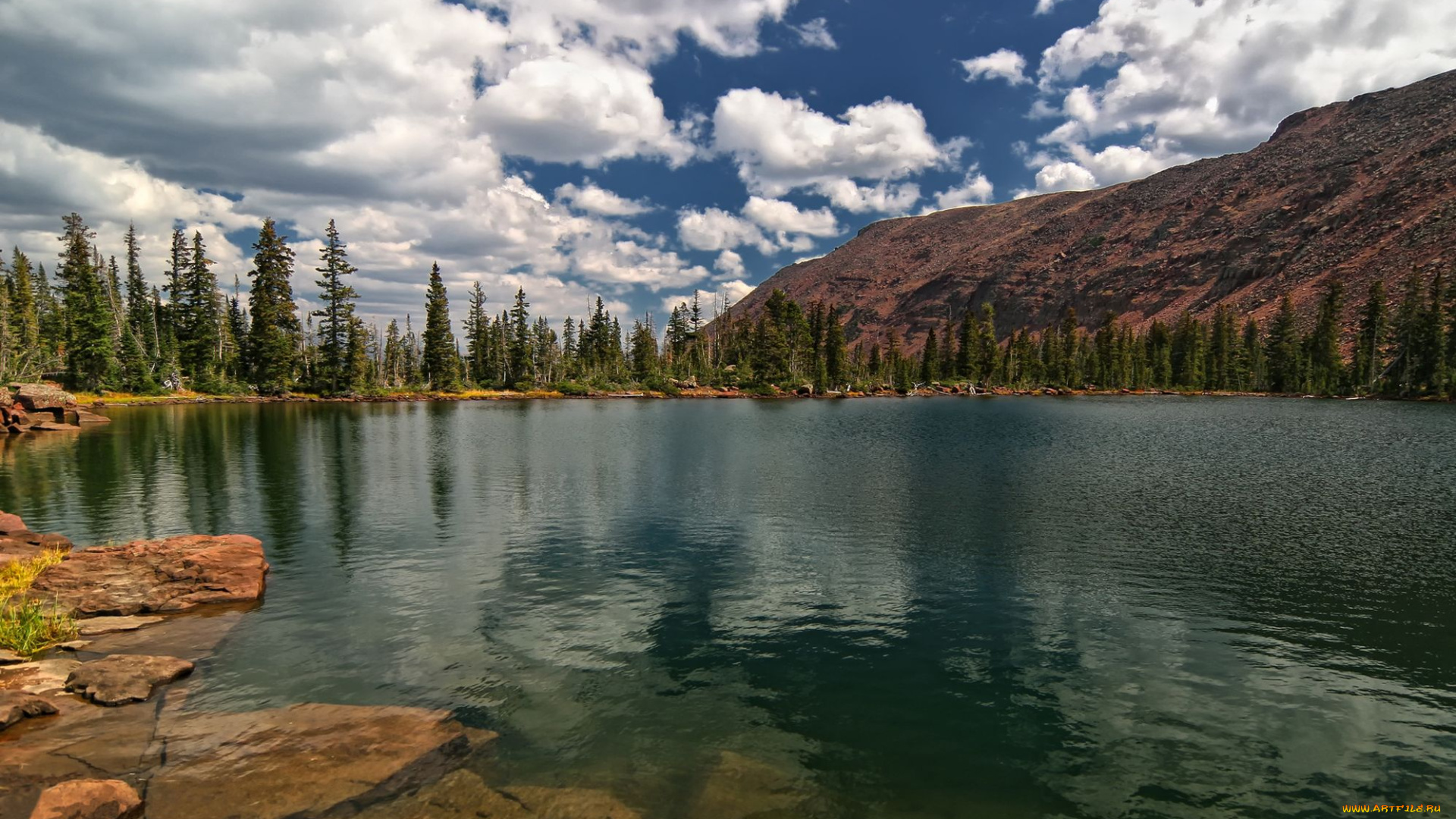 природа, реки, озера, горы, озеро, облака, деревья, камни