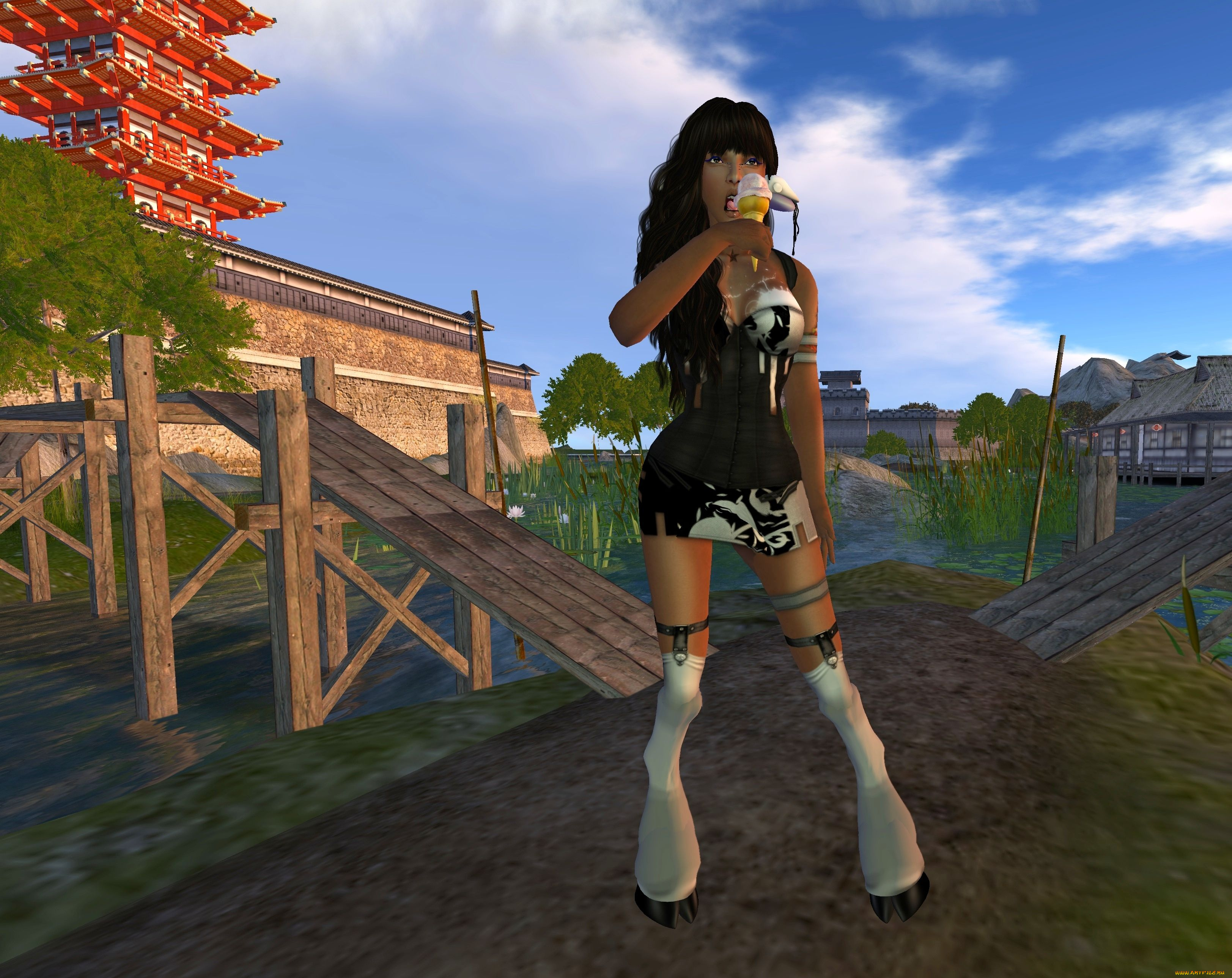 3д, графика, people, люди, девушка, мороженое