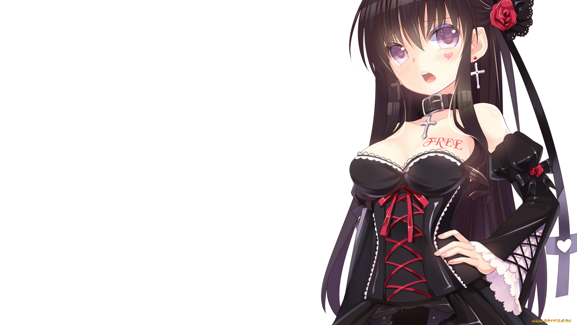 аниме, *unknown, другое, девушка, готика, платье, крест, роза, чулки