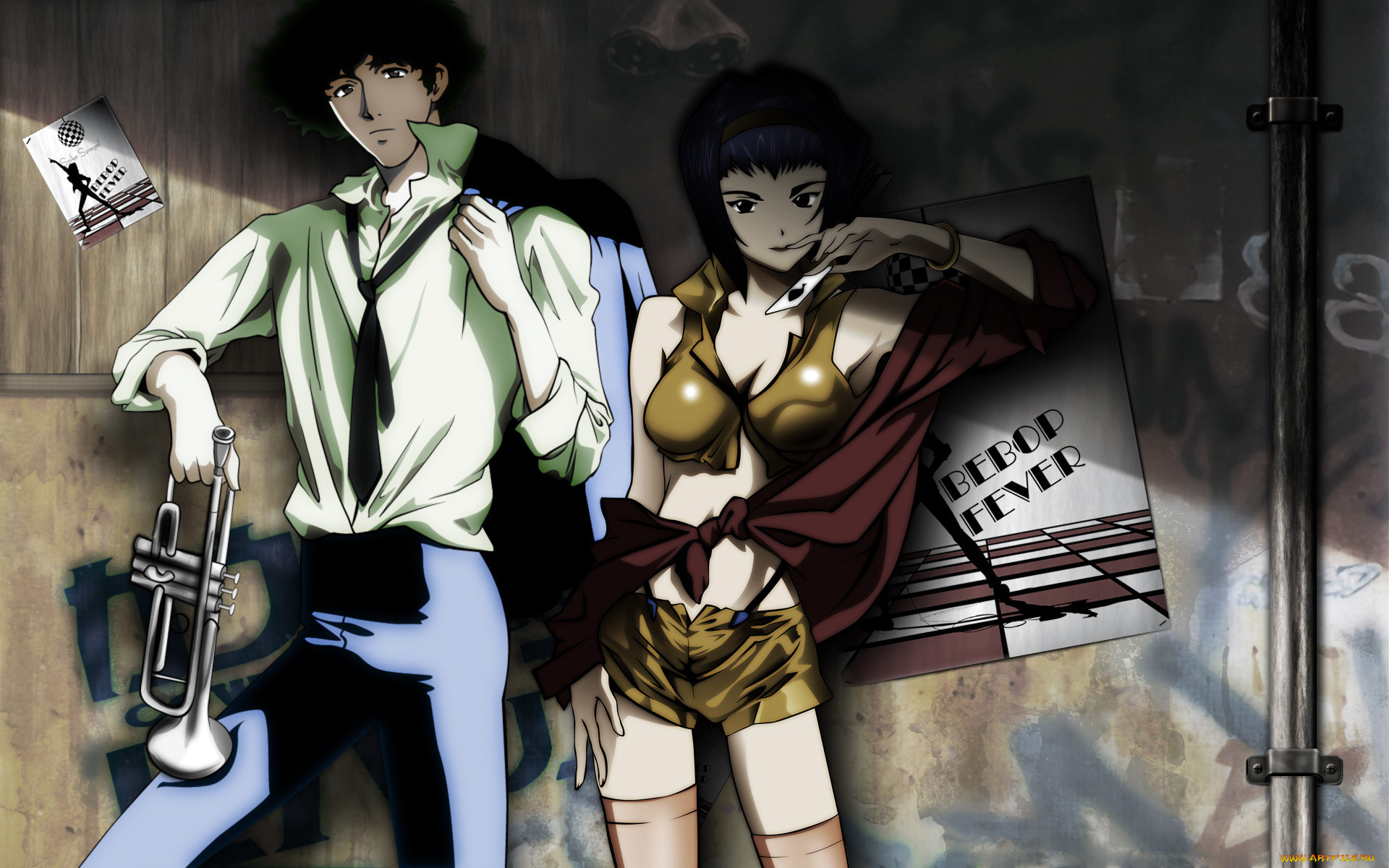 аниме, cowboy, bebop, spike, spiegel, faye, valentine
