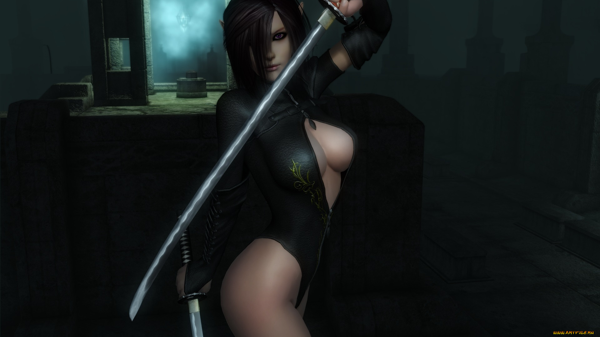 3д, графика, elves, эльфы, эльфийка, меч