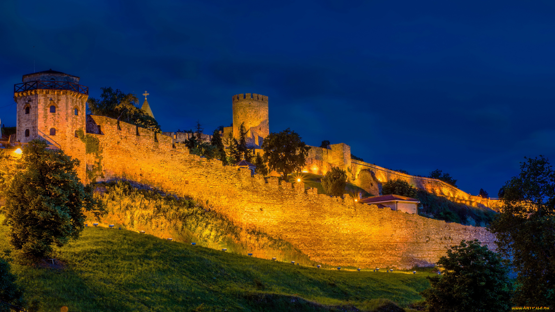 belgrade, fortress, kalemegdan, города, дворцы, замки, крепости, крепость, белград, ночь, огни, пейзаж