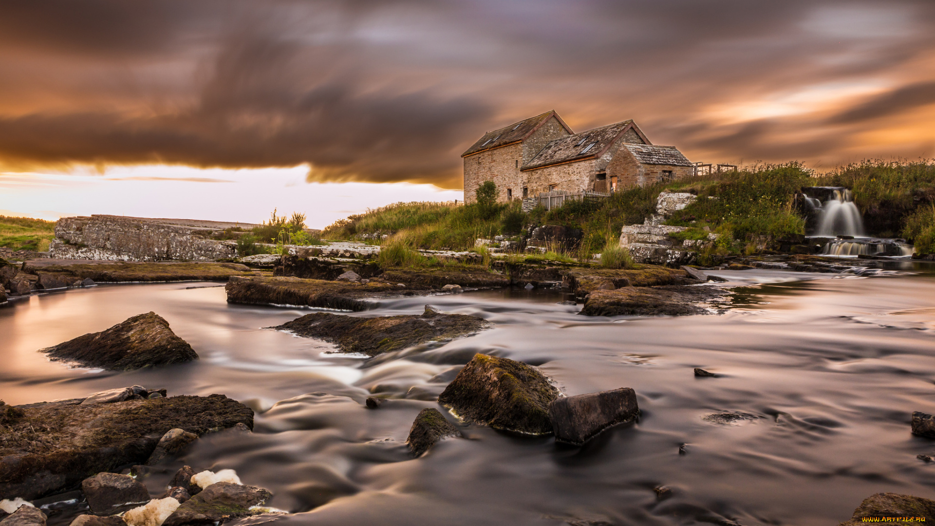 города, пейзажи, камни, река, поле, тучи, постройки