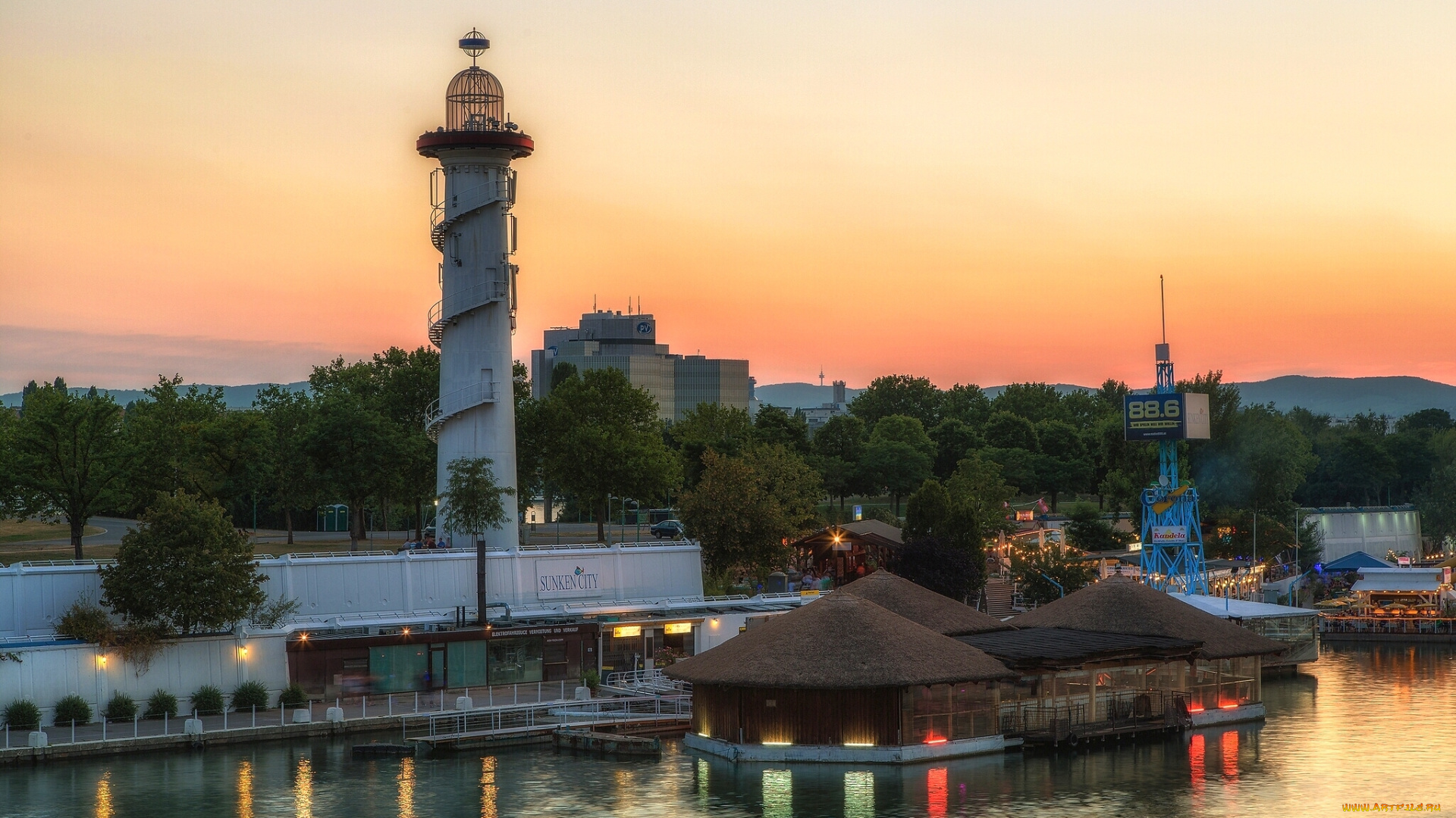 города, улицы, площади, набережные, набережная, закат, маяк