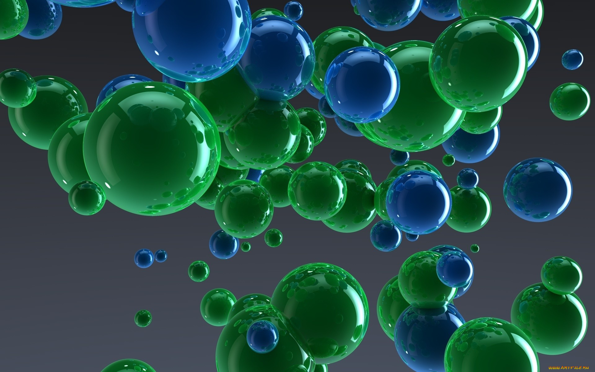 3д, графика, шары, голубой, зеленый