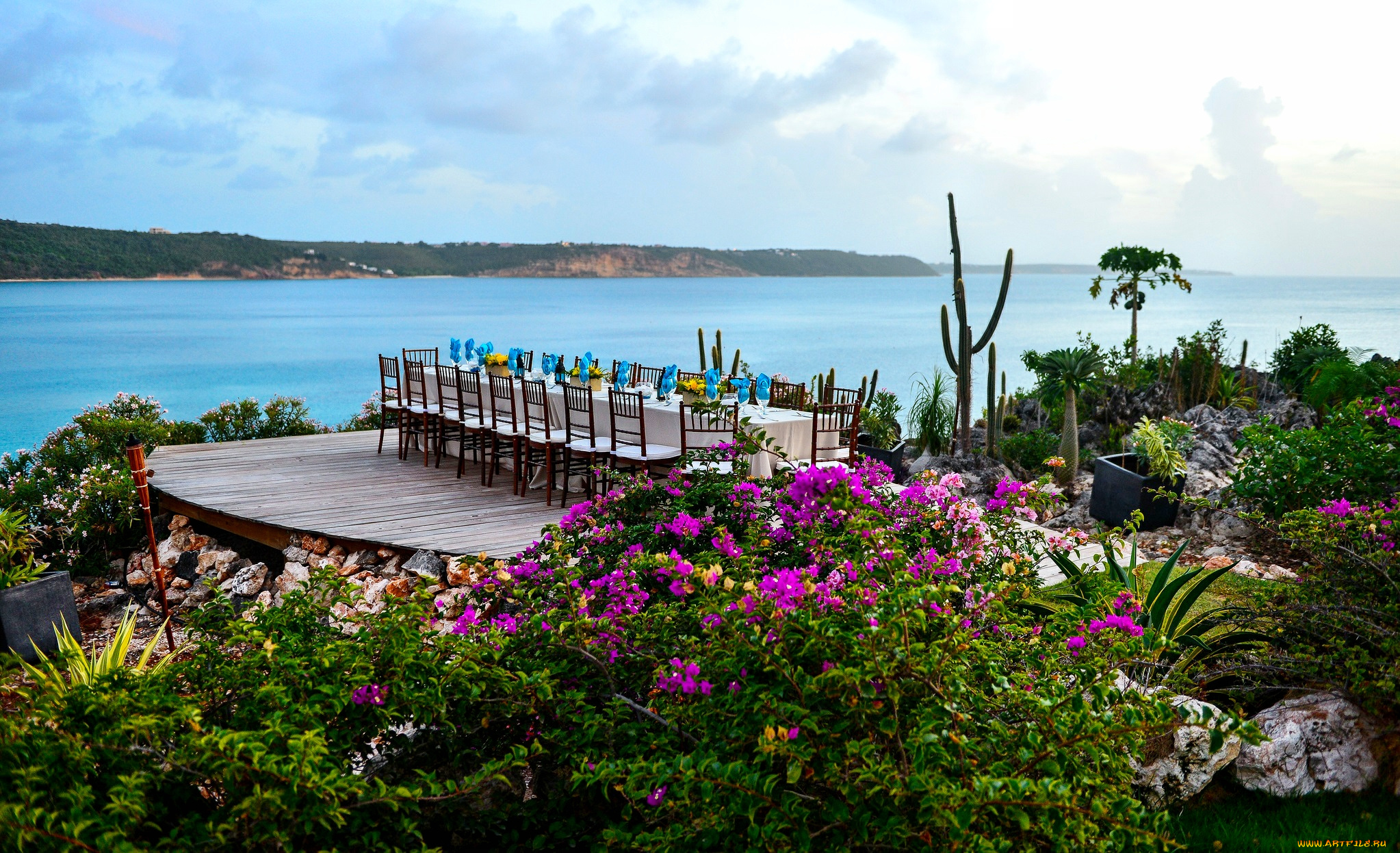 интерьер, бассейны, открытые, площадки, море, бухта, площадка, стол, убранство, кустарник, цветы