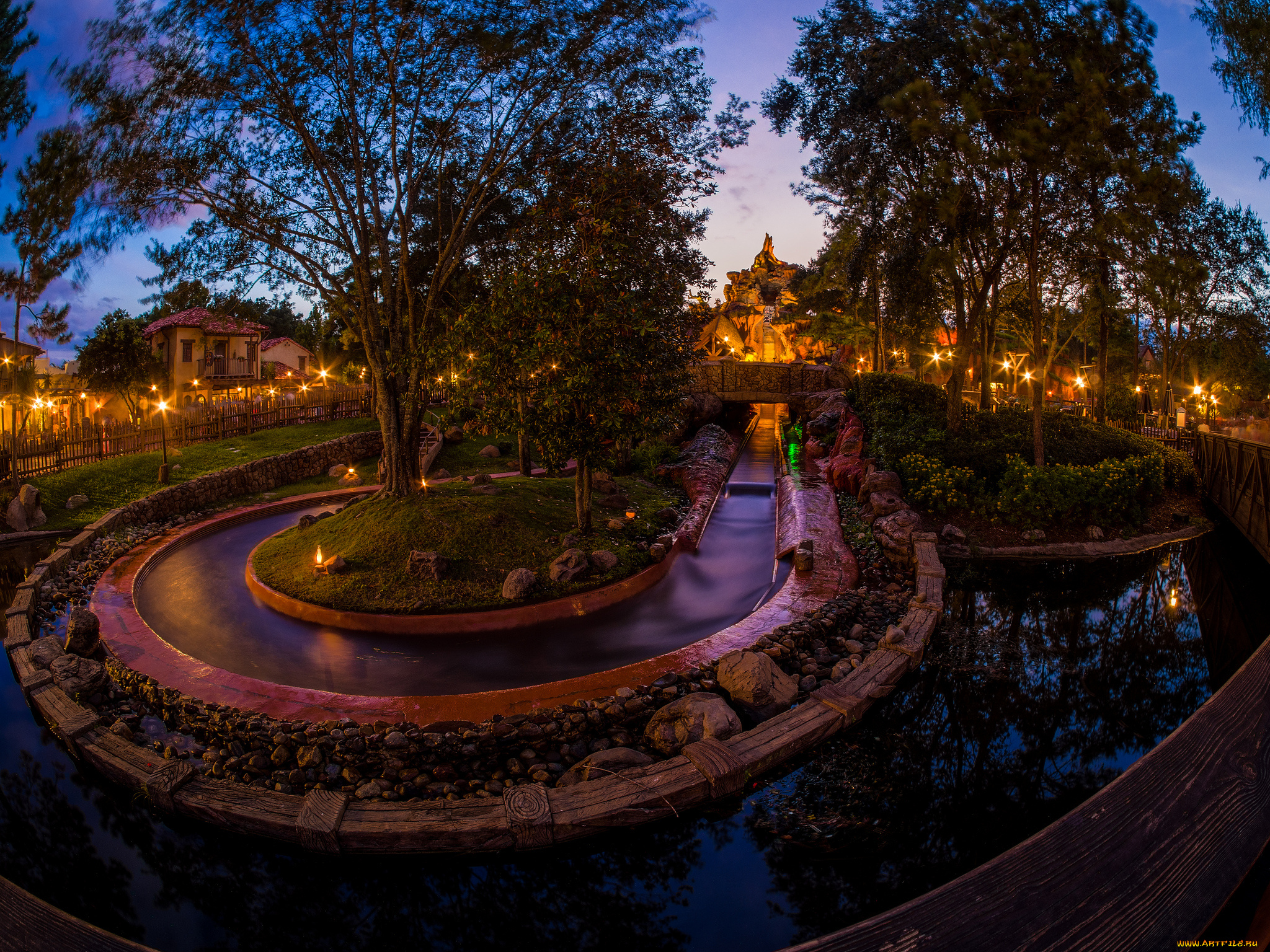 природа, парк, аллеи, деревья, каналы, огни