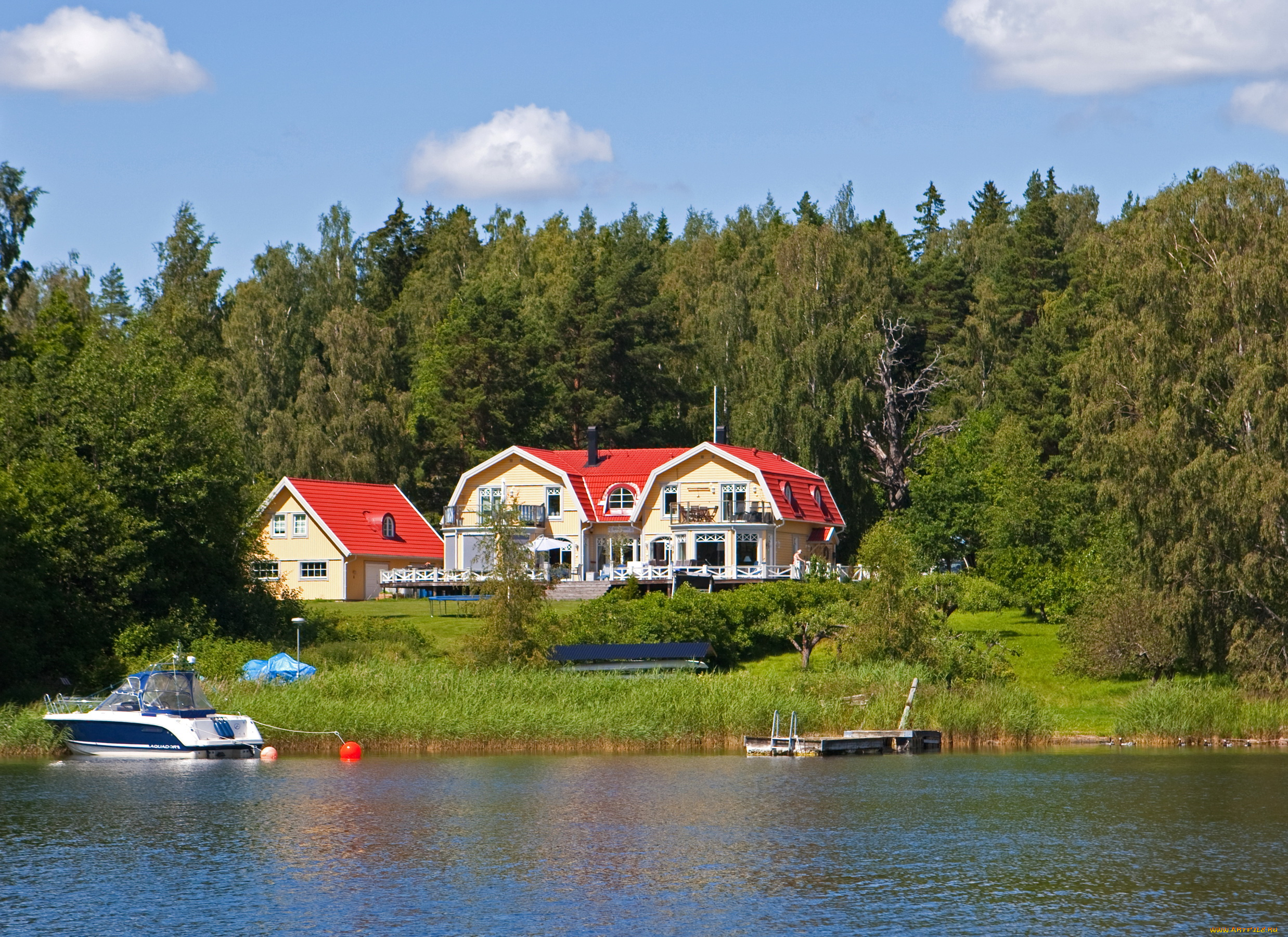 города, стокгольм, швеция, парк, река, дом