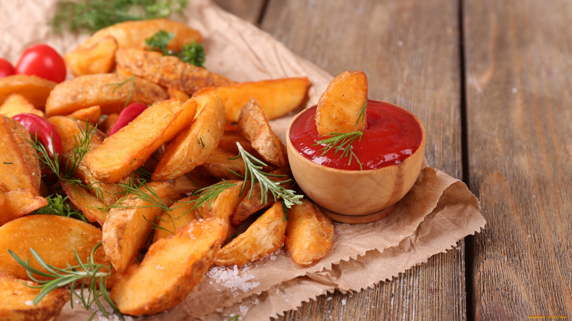 еда, картофель, фри, кетчуп