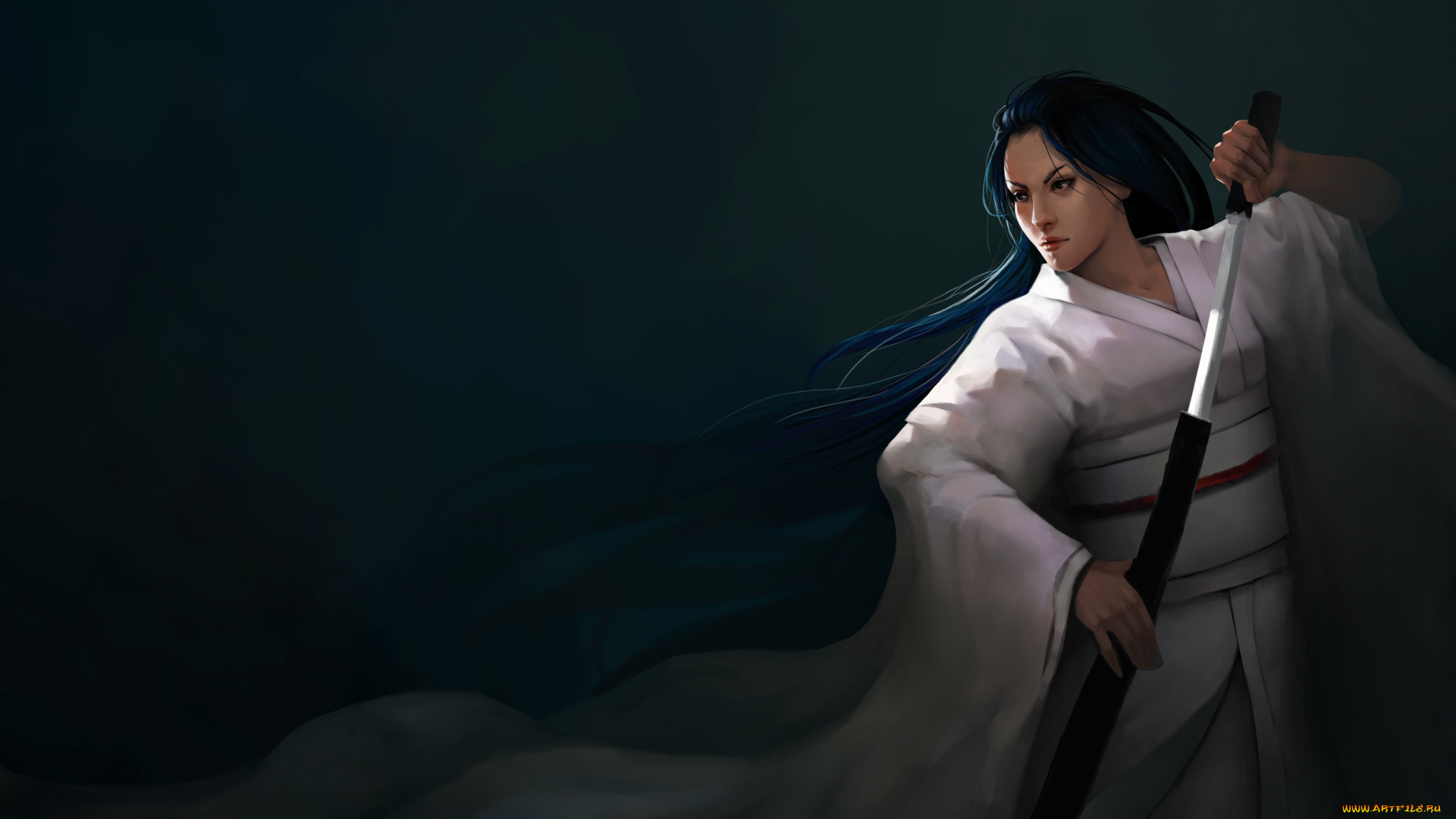 фэнтези, девушки, япония, кимоно, взгляд, девушка, арт