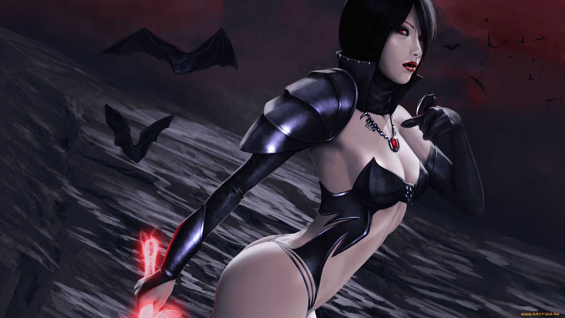 фэнтези, вампиры, амулет, летучие, мыши, попа, ягодицы, вампирша, девушка, меч, вампир