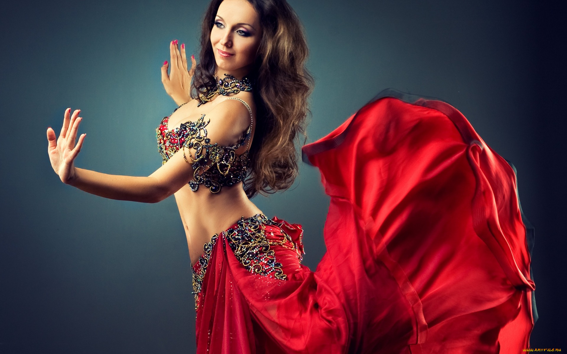 девушки, -unsort, , брюнетки, , шатенки, фон, волосы, взгляд, макияж, красный, костюм, танец, девушка