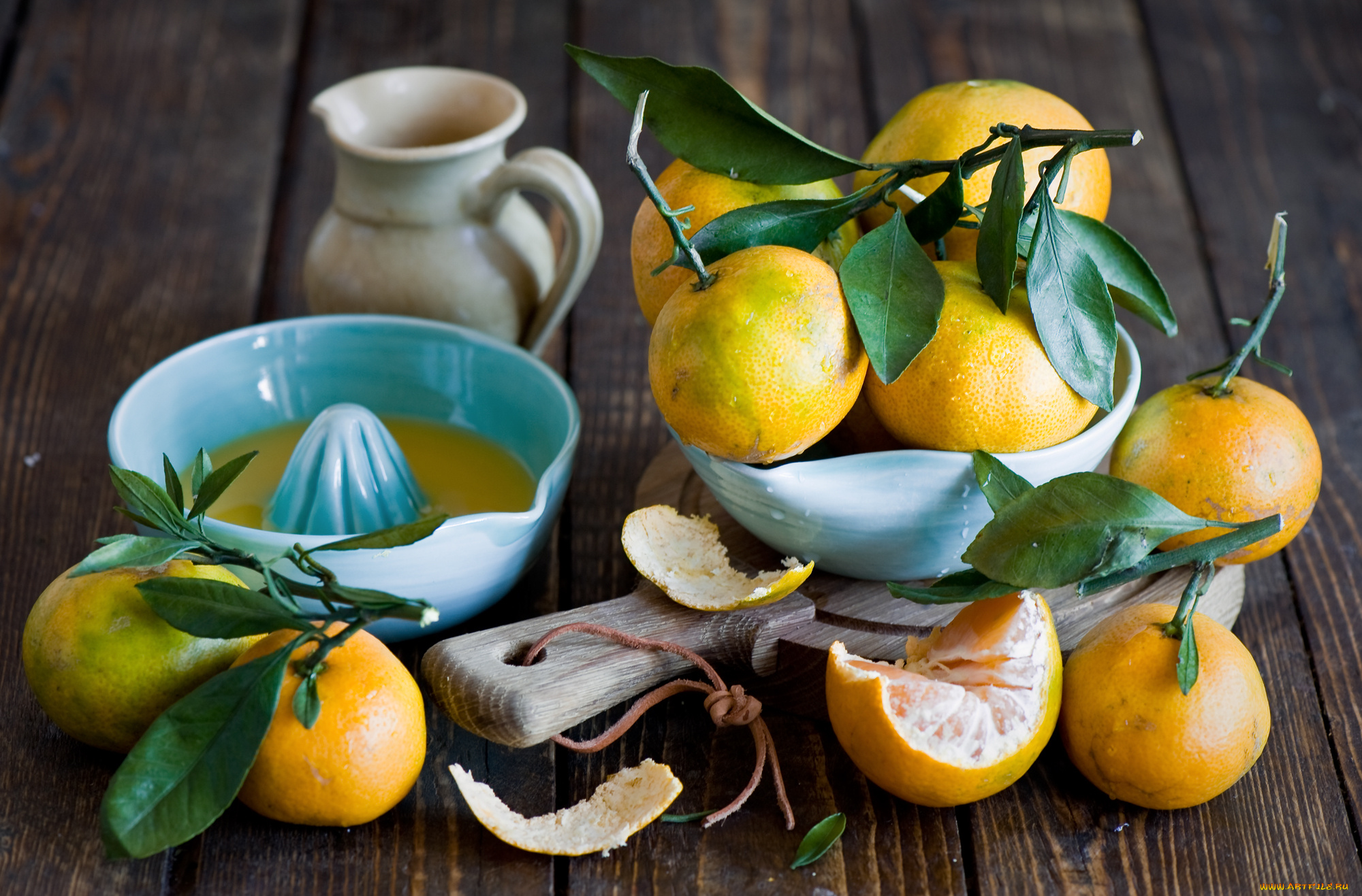 еда, цитрусы, мандарин, листья