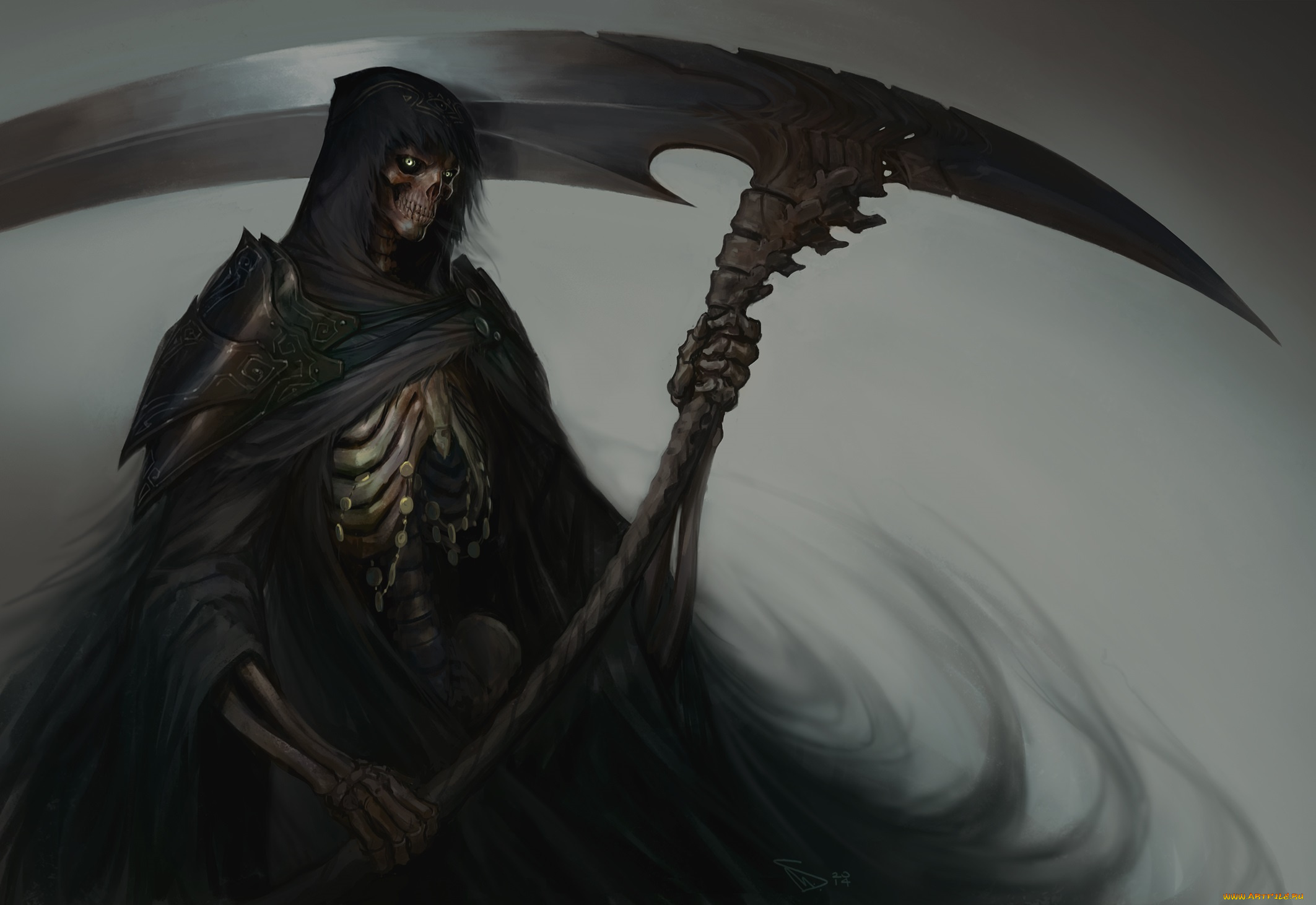 фэнтези, нежить, фантастика, коса, скелет, смерть, арт