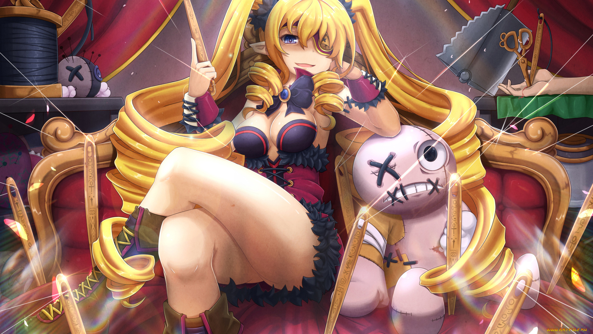 аниме, магия, , колдовство, , halloween, иглы, девушка, арт, sora, dkssud6580, куклы